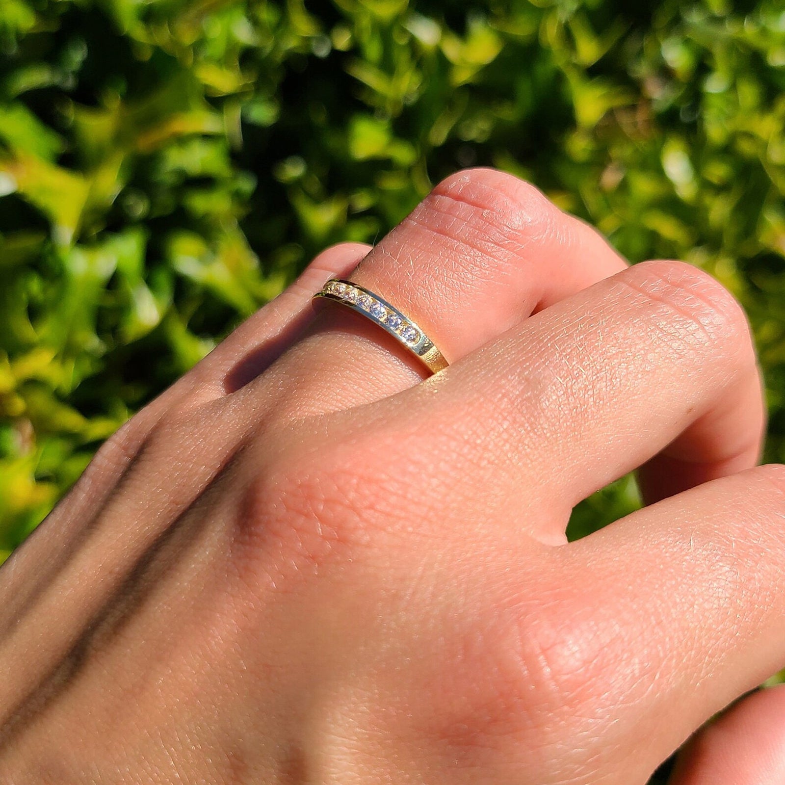 14K Yellow Gold Stackable Half Eternity 3mm Cubic Zirconia Wedding Band Ring for Women - Perfect for Bridal Sets, Anniversary Gifts & Everyday Elegance