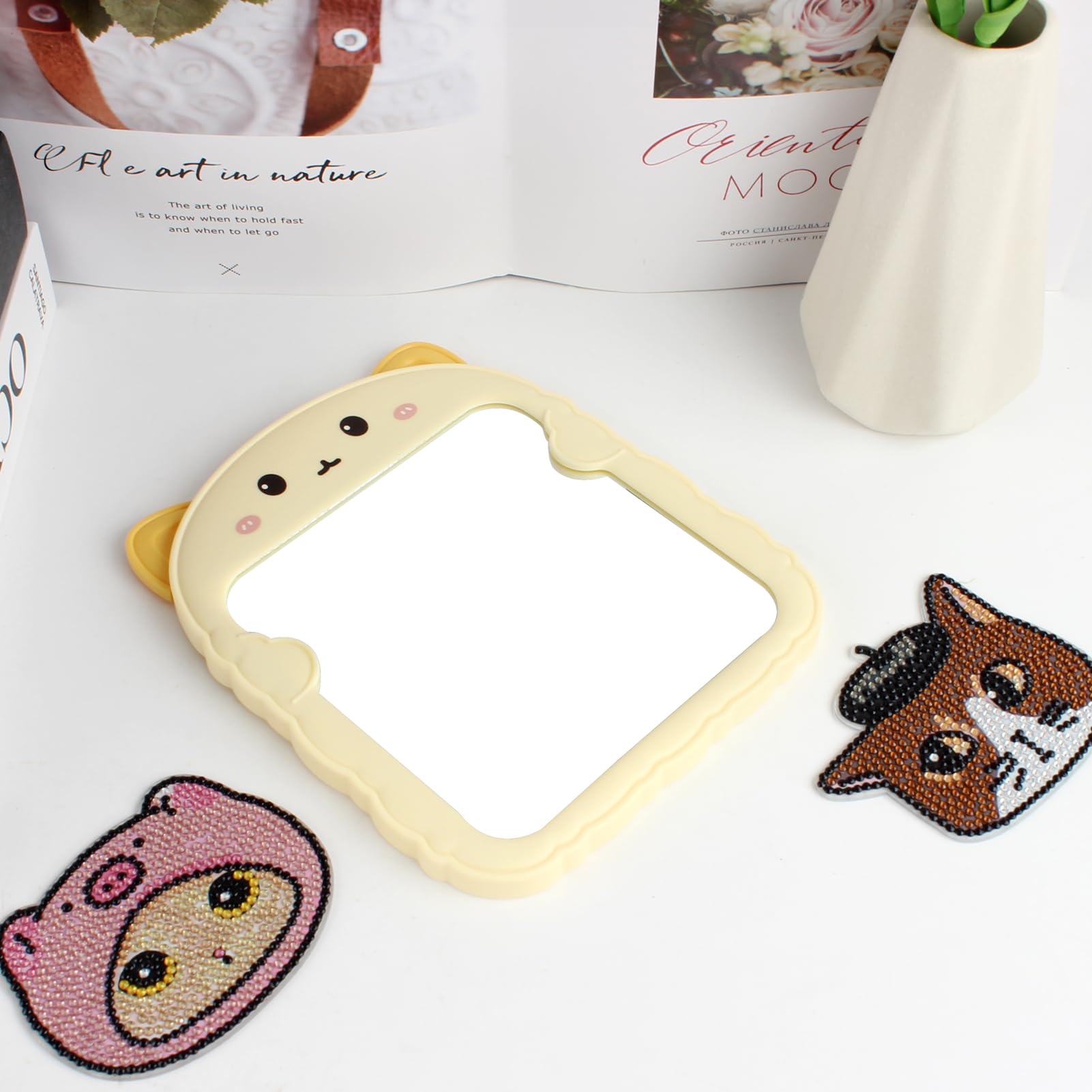 Cute Cartoon Cat Desk Mirror with Stand - Portable Vanity Mirror for Girls & Kids, Perfect for Bedroom, Bathroom, Dorm & Travel | TBWHL