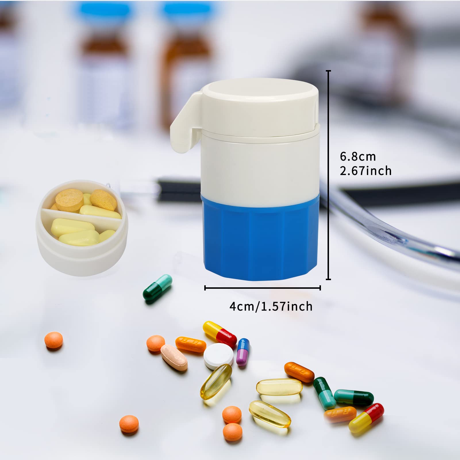 3-in-1 Multifunctional Pill Cutter Crusher & Grinder - Portable Medicine Tablet Splitter for Vitamins, Supplements - Perfect for Travel, Home & Healthcare Use (Blue)