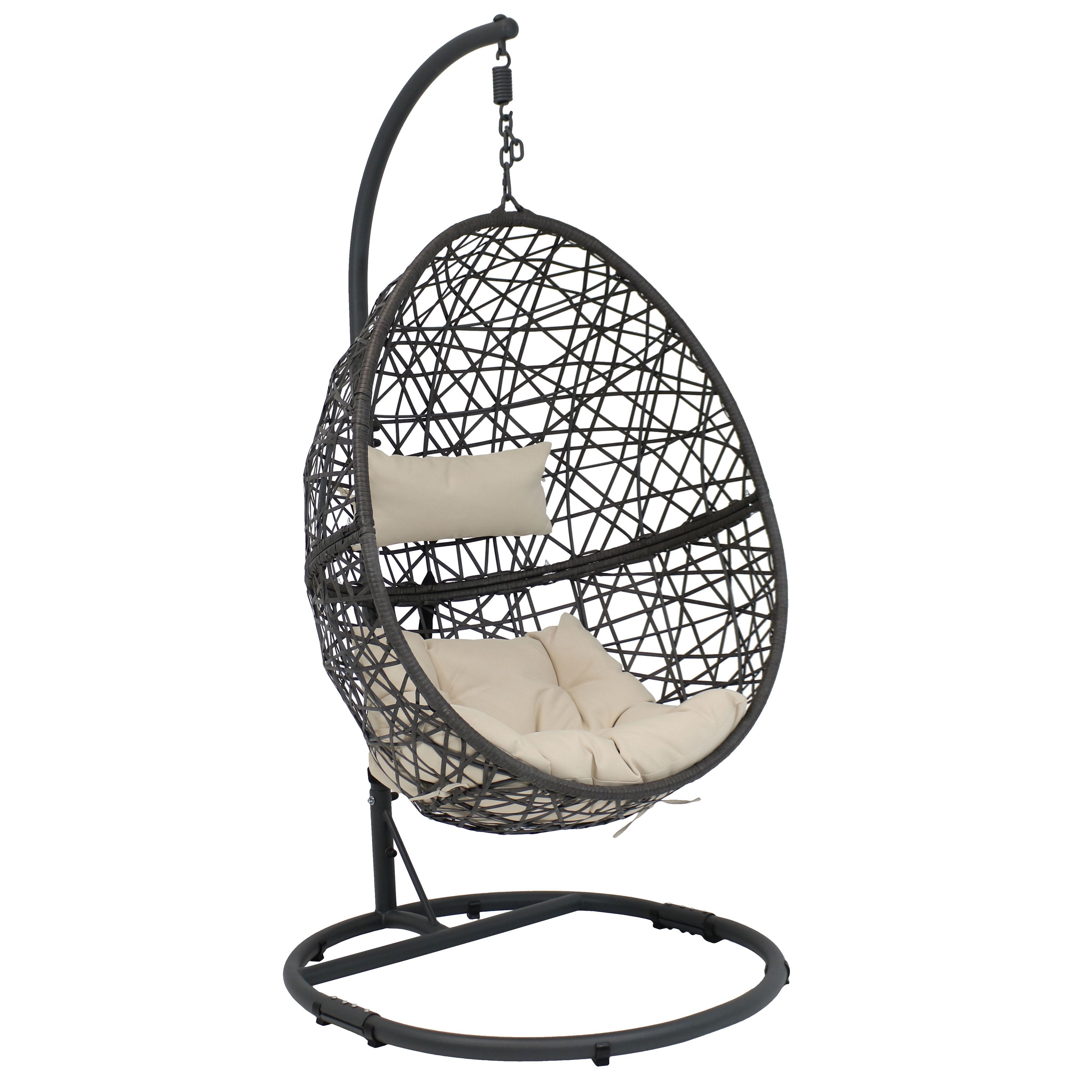 Sunnydaze Caroline Hanging Egg Chair with Steel Stand & Cushion - Outdoor Patio Swing Chair for Garden, Porch, Backyard Relaxation