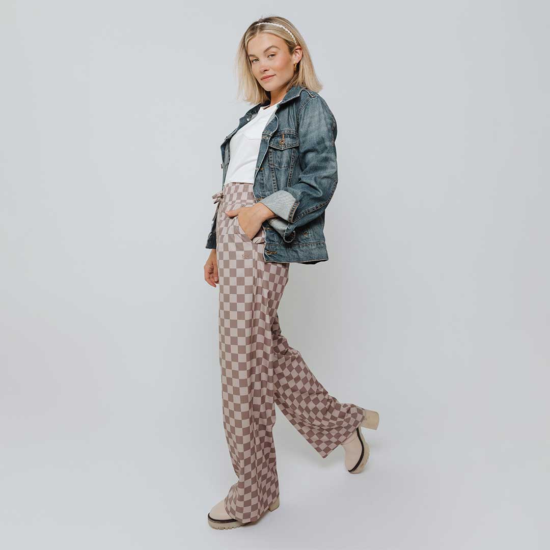 Stylish Audrey Checkered Brown Trousers for Women - Perfect for Office Wear & Casual Outfits