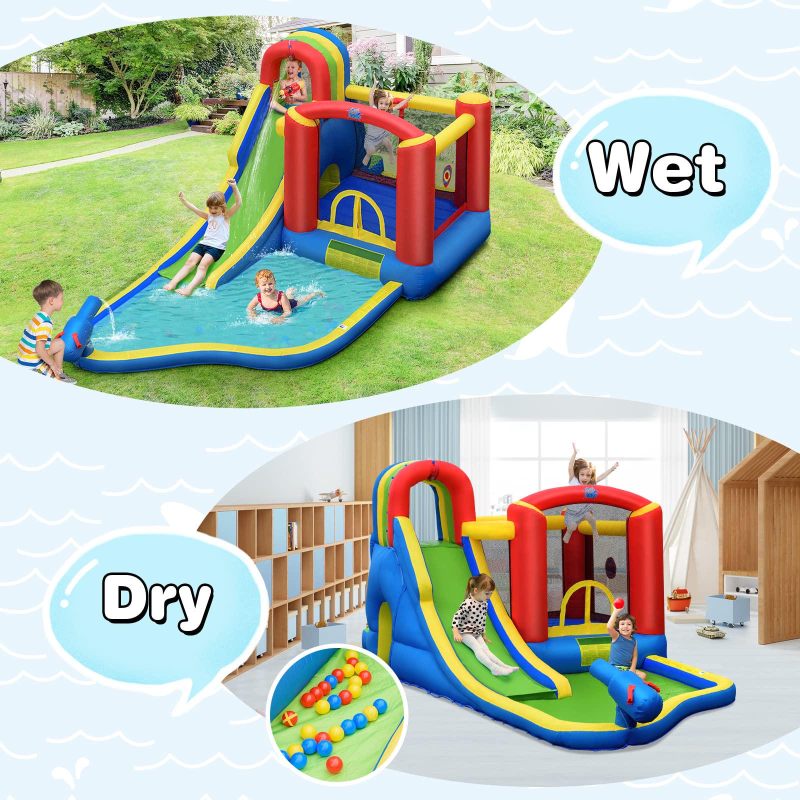 **HONEY JOY 7-in-1 Inflatable Water Slide for Kids & Adults – Giant Splash Pool, Bouncy Water Park, Backyard Bounce House – Outdoor Summer Fun (Blower Not Included) – Perfect for Birthday Parties, Family Gatherings, and Backyard Playtime**