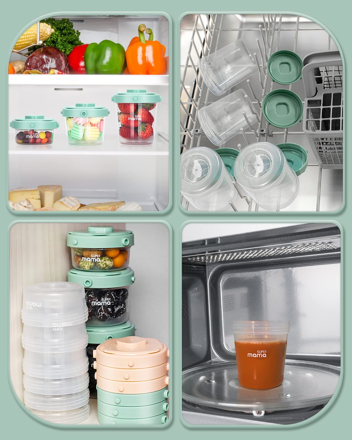 SUPERMAMA 6-Piece Baby Food Storage Containers Set (2oz/4oz/7oz) - BPA-Free Freezer & Microwave Safe Jars with Lids - Perfect for Homemade Baby Food, Meal Prep, Snacks & Dips - Dishwasher Safe & Stackable - Pink