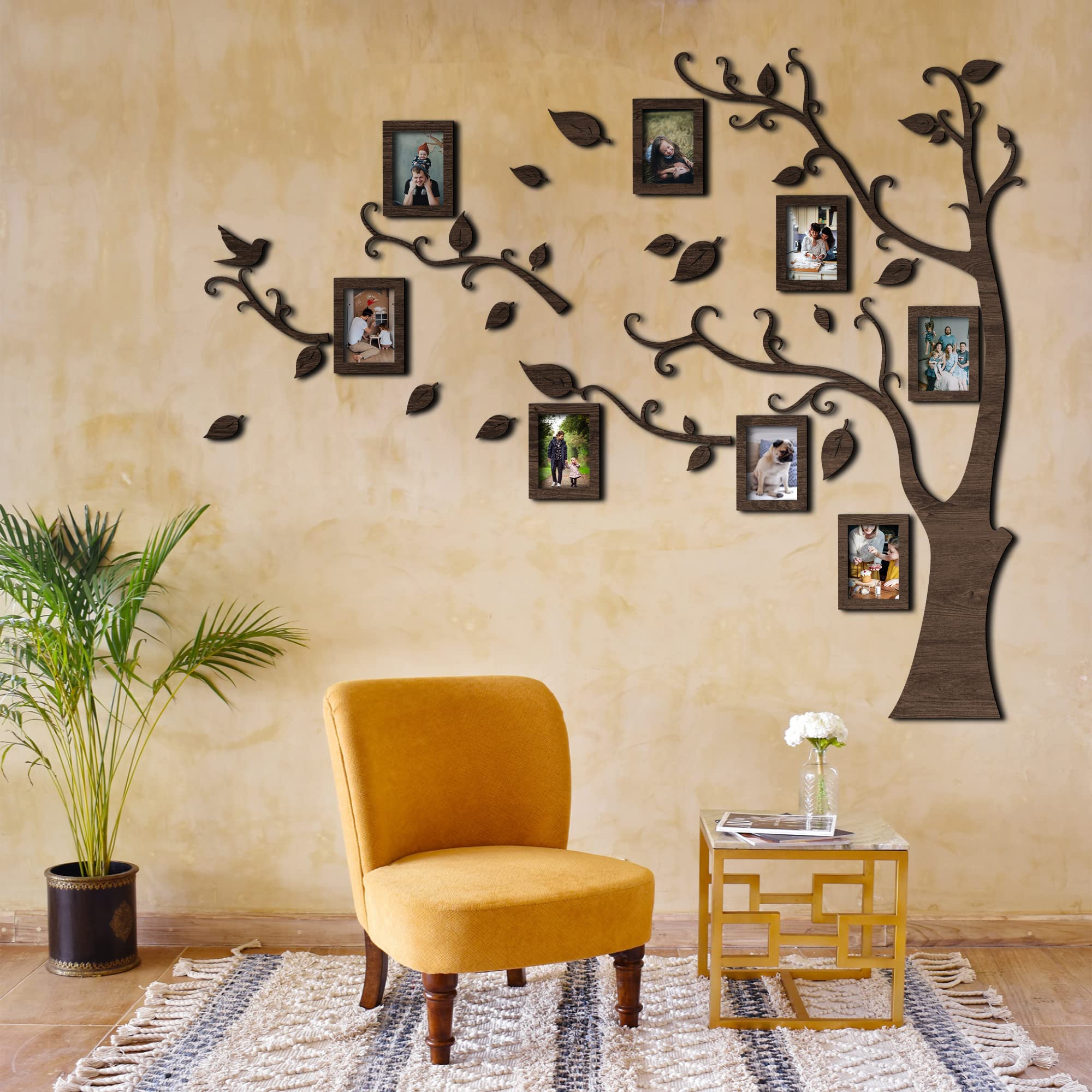 70x51.1 Inch Personalized Wooden Family Tree Wall Art with Picture Frame - Dark Walnut Home Decor for Living Room, Bedroom & Office - Unique Wall Hanging for Housewarming Gifts & Family Reunions