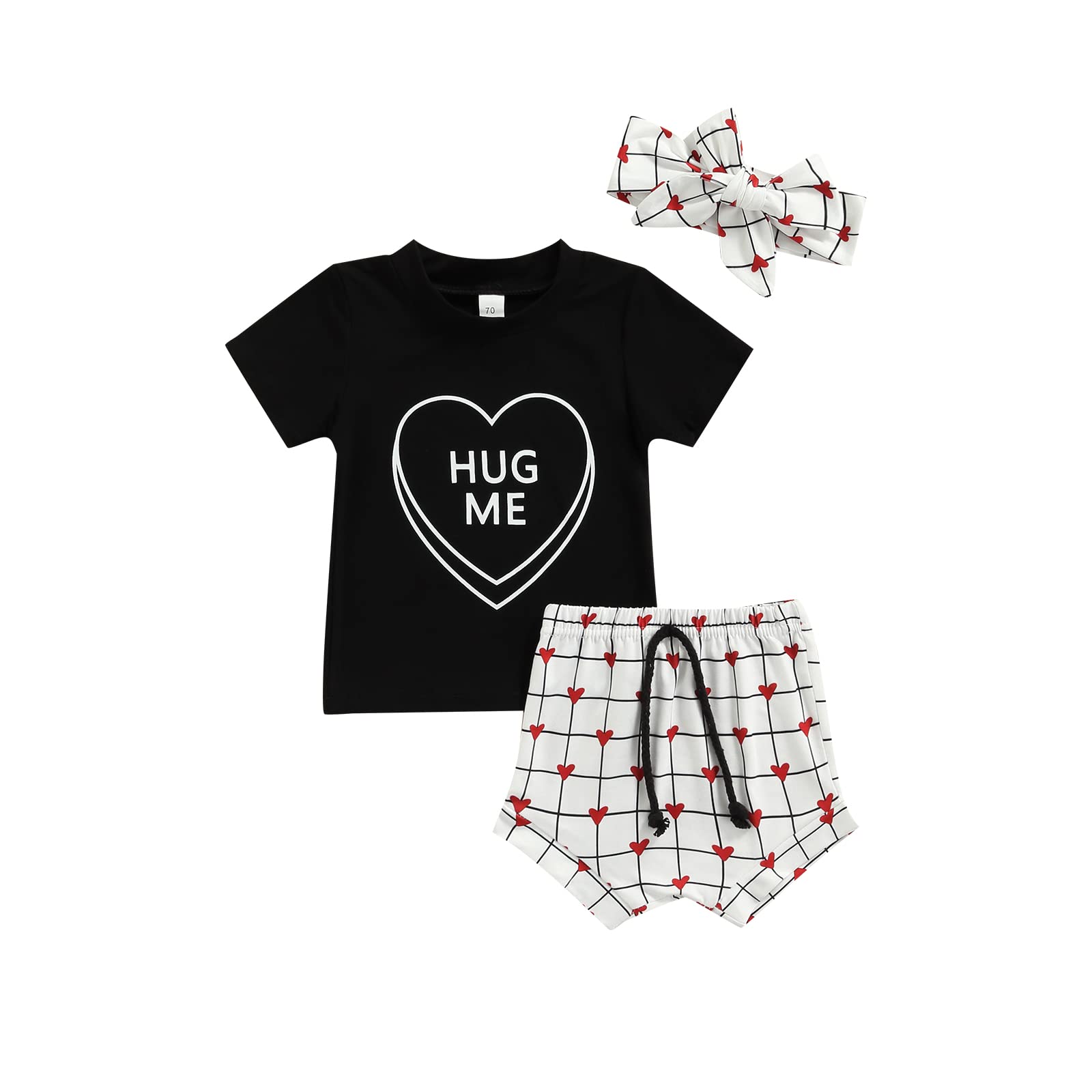 Adorable Valentine's Day Outfit Set for Newborn Baby Girls - Heart & Letter Print Short Sleeve Top + Matching Shorts + Headband | Perfect for Photoshoots, Parties & Special Occasions