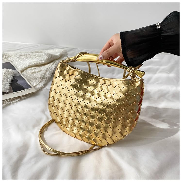 Handmade Woven Crossbody Bags for Women - Boho Shoulder Bag, Knotted Clutch Purse, Elegant Evening Bag in Gold | Perfect for Date Night, Parties & Travel Accessories