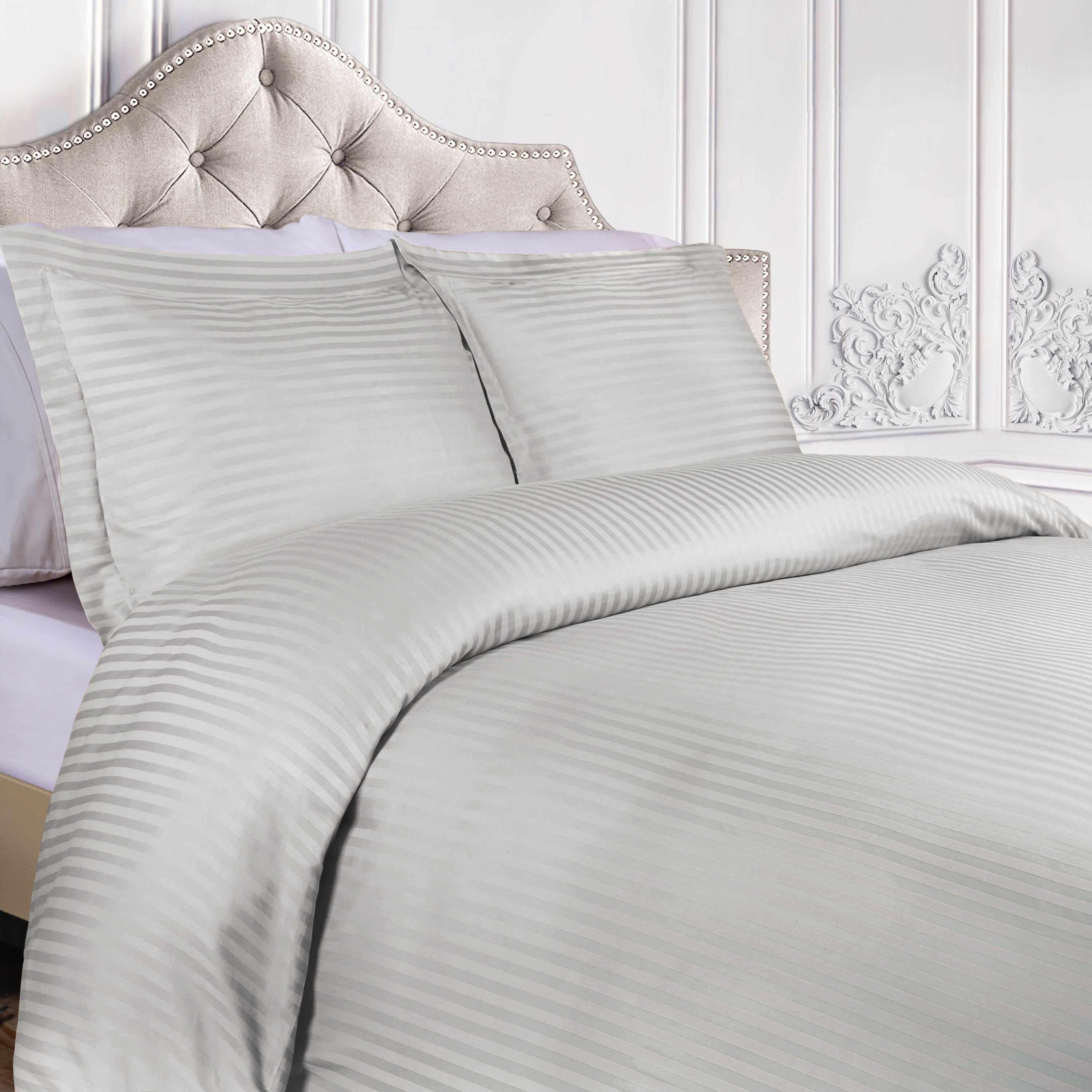 400 Thread Count Lightweight Stripe Egyptian Cotton Duvet Cover Set - Queen Size, Breathable & Soft Bedding for All Seasons - Perfect for Master Bedroom, Guest Room & Hotel Use
