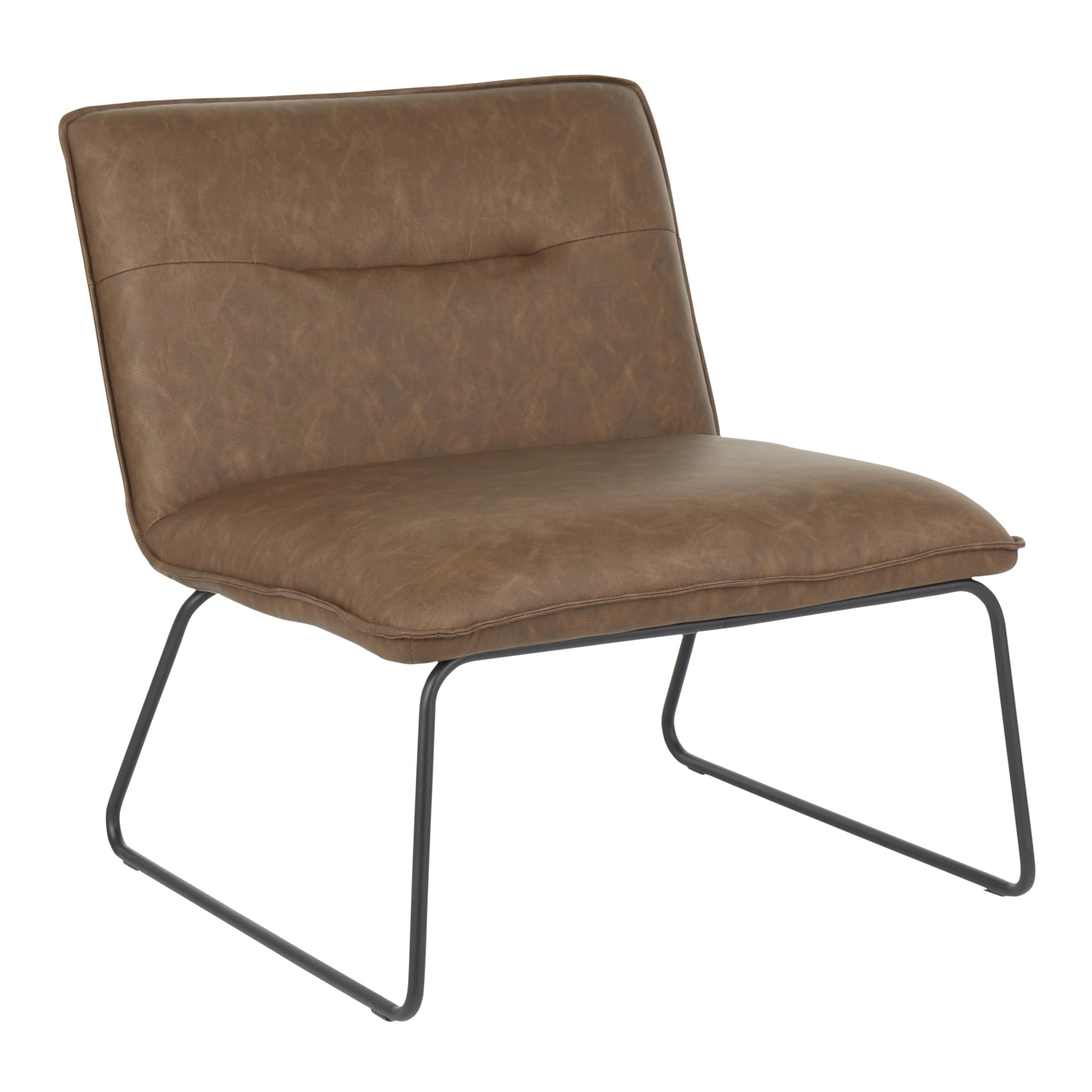 LumiSource Casper Leather Accent Chair - Armless Modern Lounge Chair in Black for Living Room & Bedroom - Industrial Style Comfortable Seating for Home Office, Reading Nook or Apartment Decor