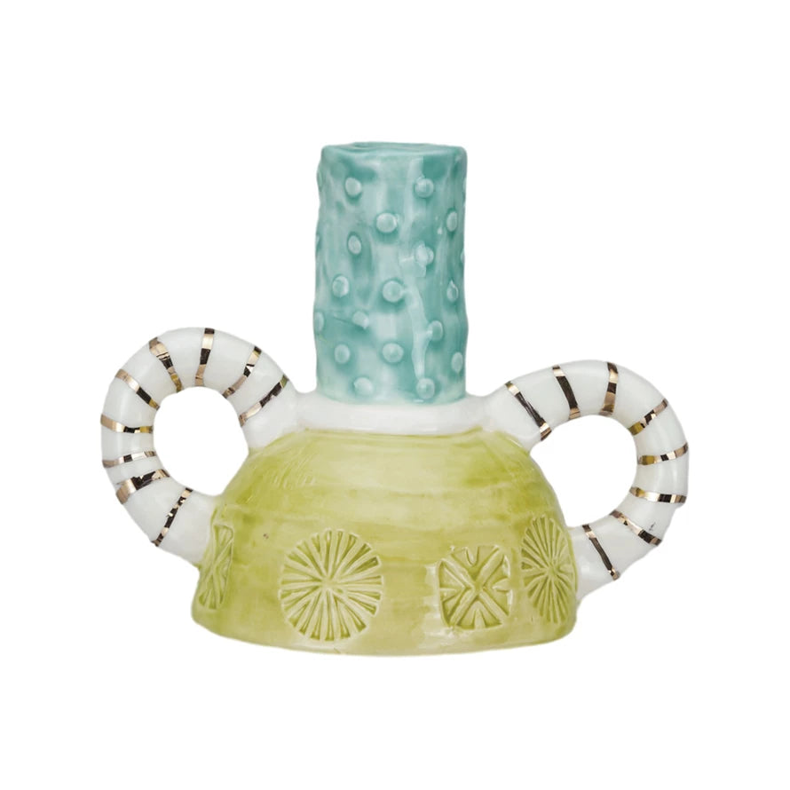 Elegant Chartreuse & Teal Ceramic Candle Holder - Perfect for Dining Table Centerpiece, Wedding Decor, and Home Aesthetic Lighting