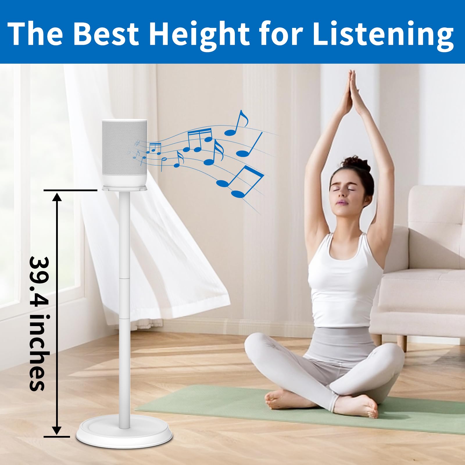 Heavy Duty Speaker Stand for Sonos Move & Move 2 - Adjustable Floor Stand with Cable Management Clips | Easy Installation White Speaker Holder | Perfect for Home Theater, Outdoor Parties & Music Studios
