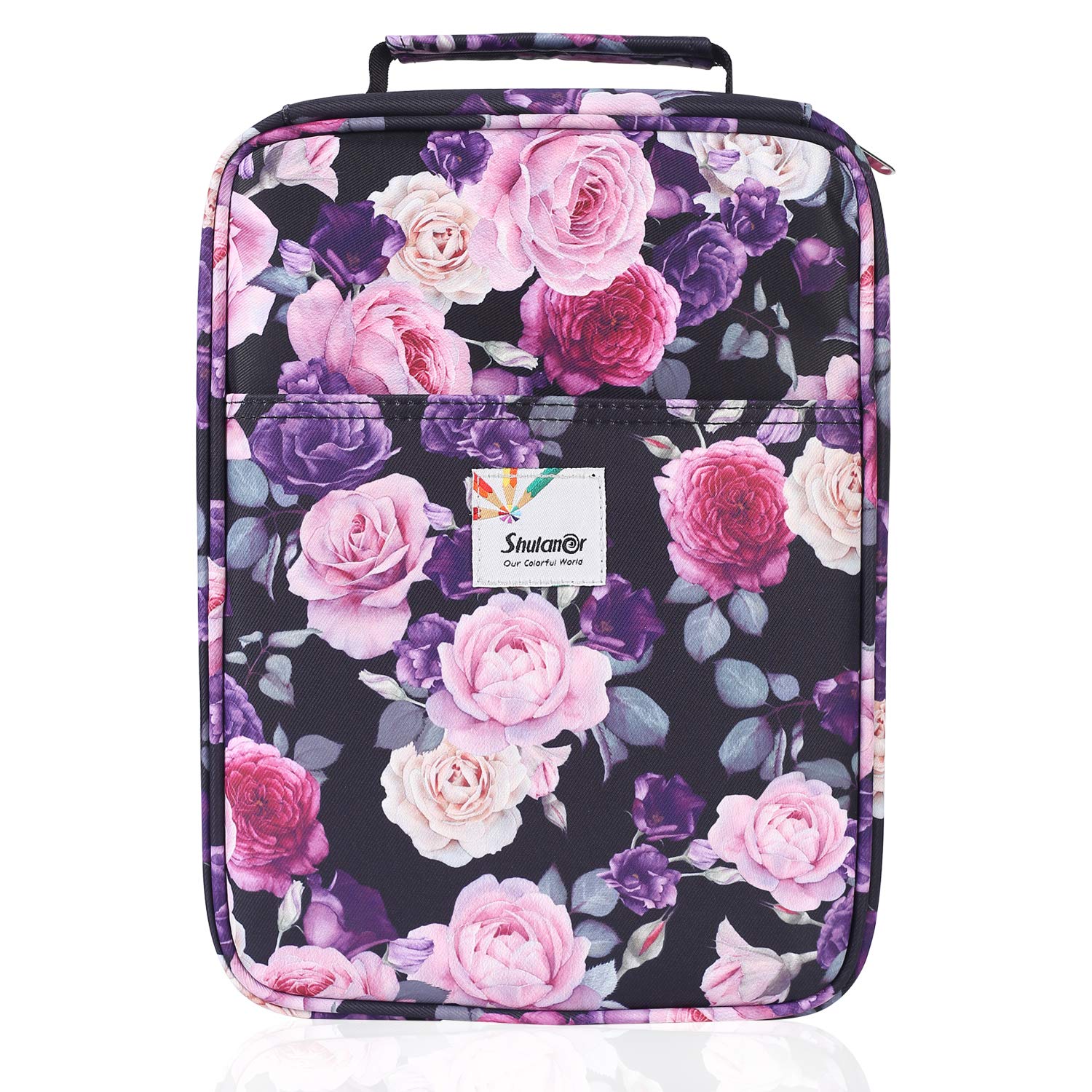 Shulaner Large Capacity Nylon Pencil Case - Holds 270-274 Colored Pencils or 180-184 Gel Pens, Zipper Closure Artist Pencil Organizer (Purple Rose) - Perfect for Art Students, Professional Artists & School Supplies