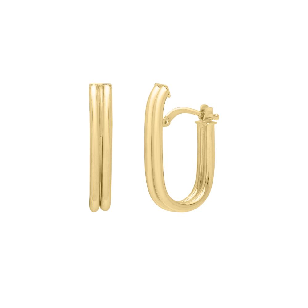 14K Gold Double Oval Tube Hoop Earrings for Women - Elegant & Hypoallergenic Jewelry for Everyday Wear & Special Occasions