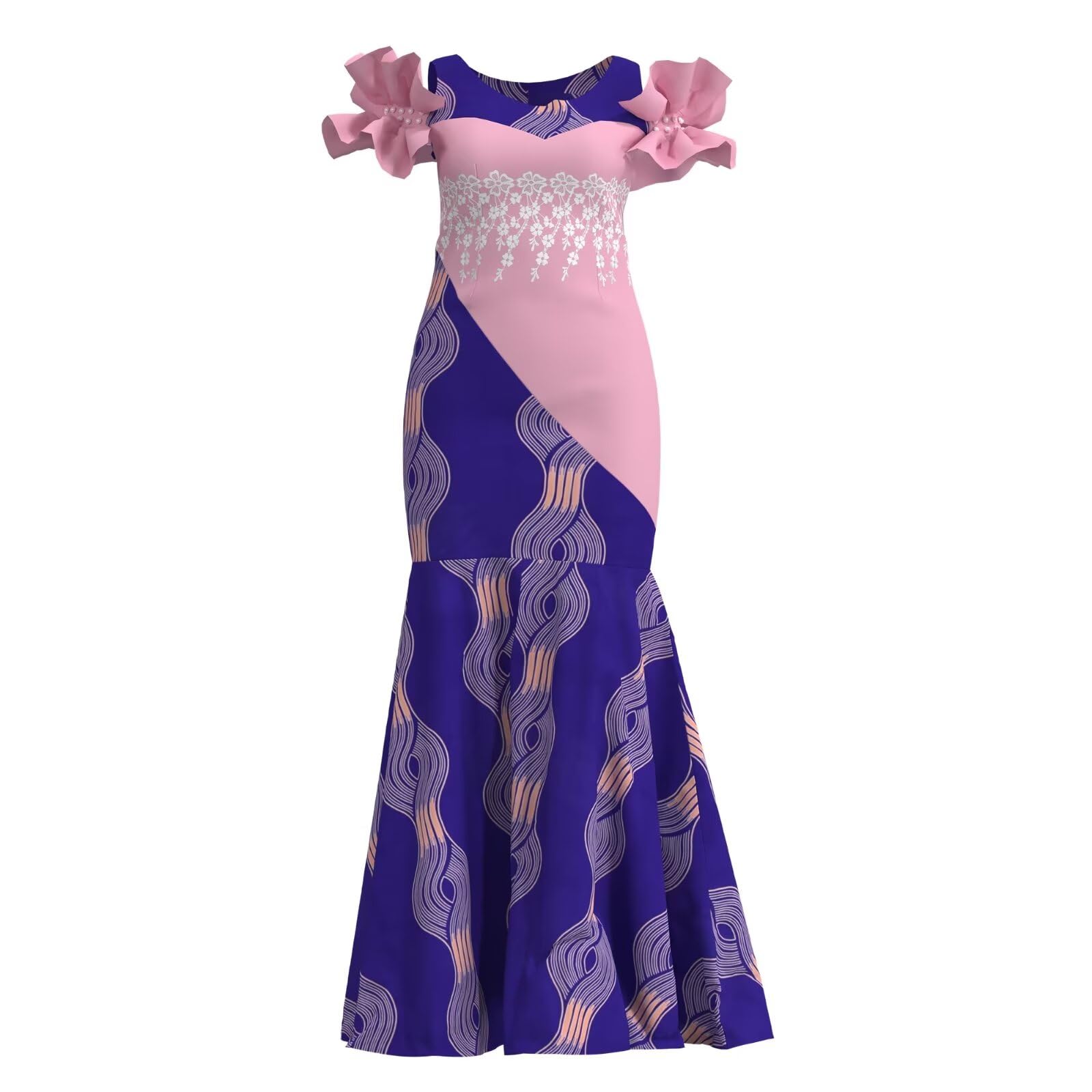 Elegant Ankara Maxi Mermaid Dress for Women - African Print Lace Decorated Gowns for Parties, Weddings & Special Occasions
