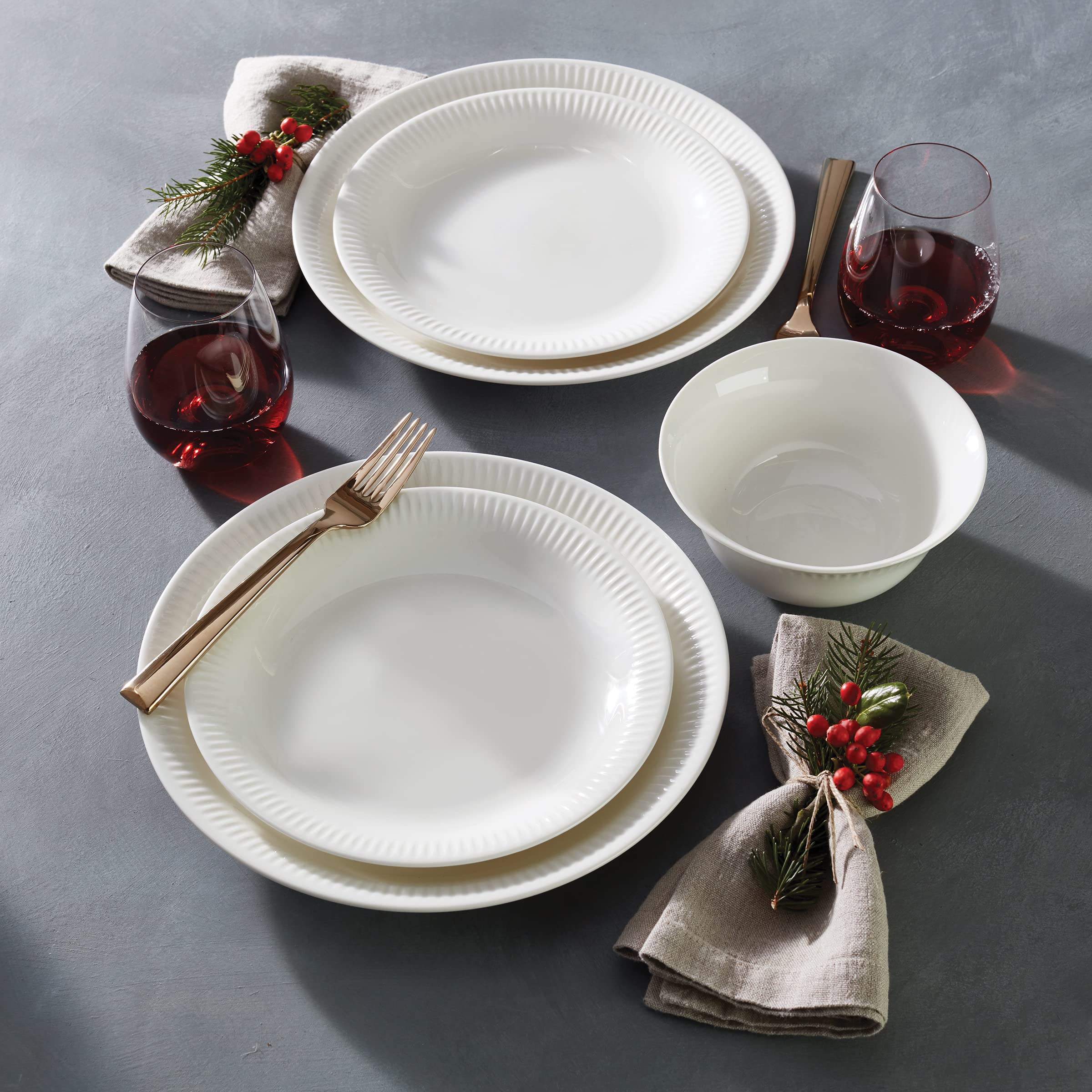 Lenox Profile 12-Piece Dinnerware Set - White Porcelain Tableware for 4 People, 15.30 LB - Elegant Dinner Plates, Salad Plates & Bowls - Perfect for Formal Dining, Holiday Entertaining & Wedding Registry