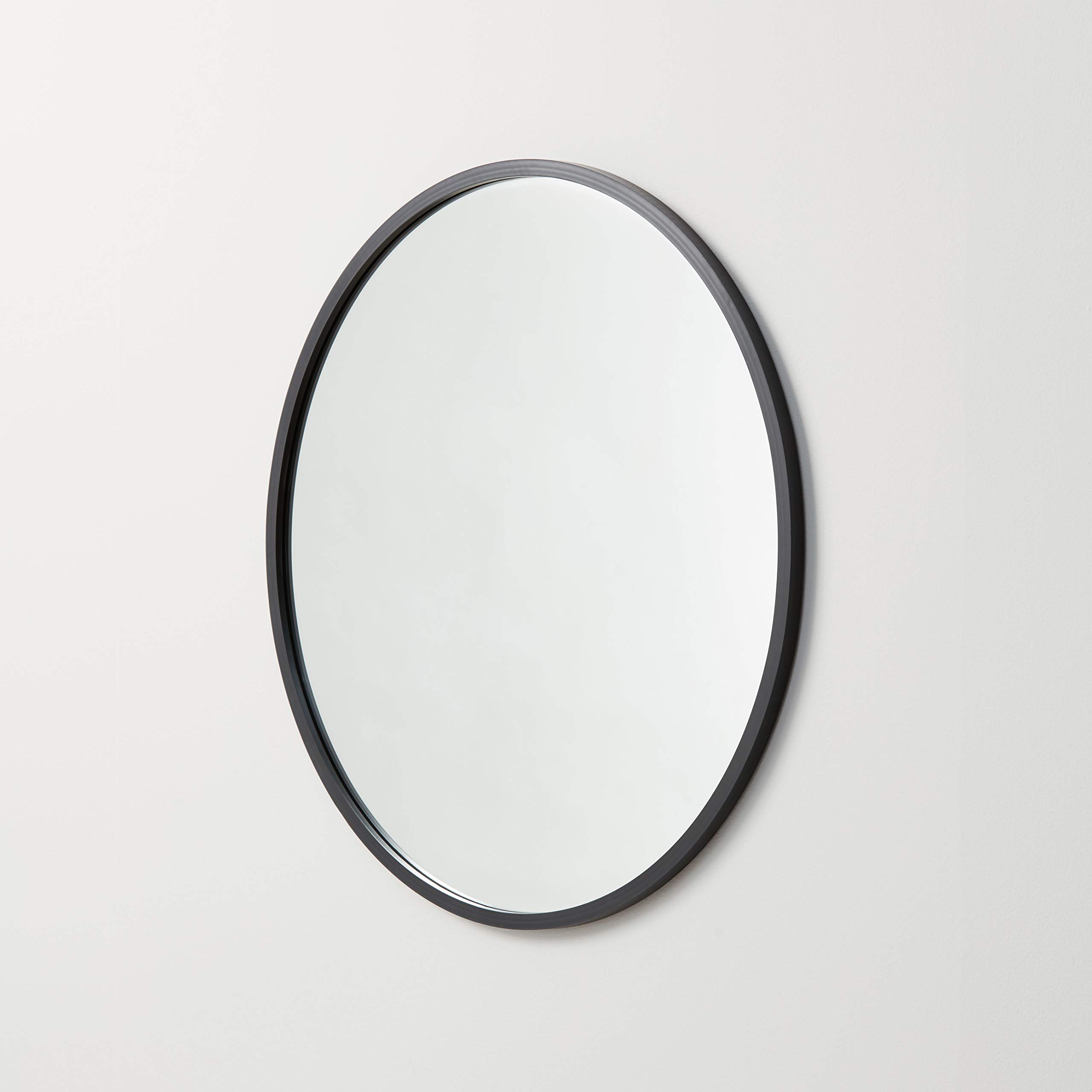 Better Bevel 36” x 36” Black Rubber Framed Round Mirror - Shatterproof Bathroom Wall Mirror for Vanity, Bedroom, and Entryway Decor