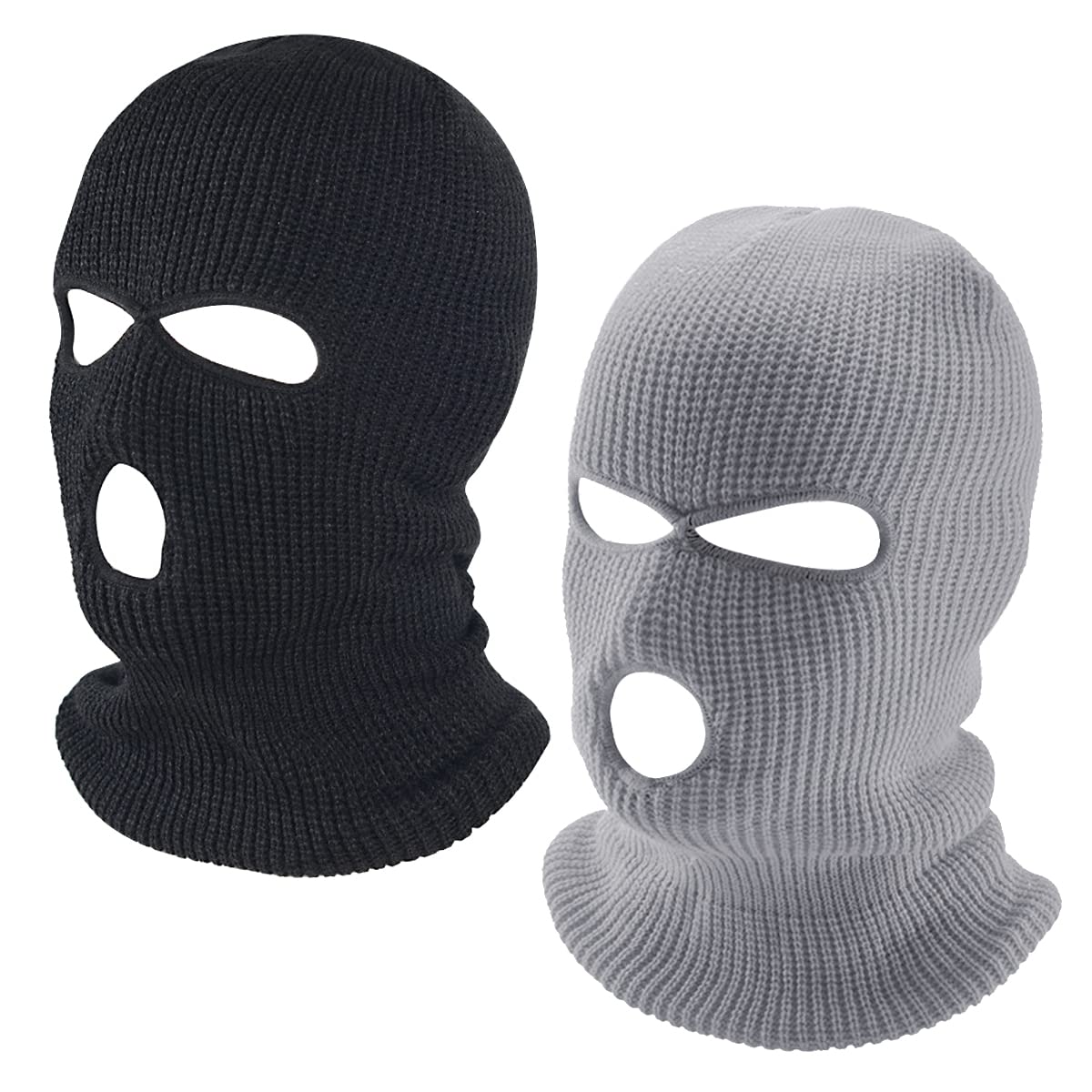 2 Pack 3-Hole Knitted Full Face Cover Ski Mask - Winter Balaclava for Men & Women - Warm Face Mask for Skiing, Snowboarding, Motorcycling & Outdoor Sports in Cold Weather