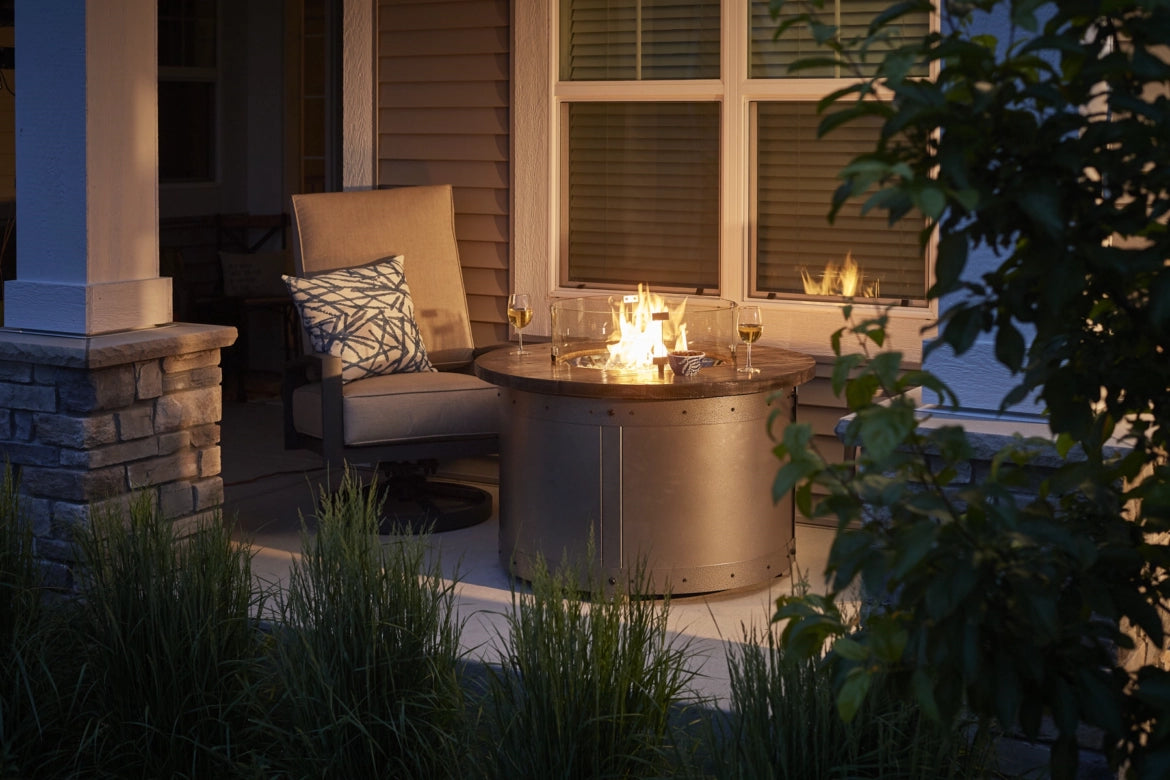 The Outdoor Greatroom Company Edison Round Gas Fire Pit Table - Outdoor Patio Heater for Backyard, Deck, and Garden - Perfect for Entertaining and Relaxing