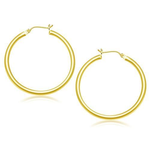 14K Yellow Gold Polished Hoop Earrings for Women - 40mm Classic Circle Earrings - Perfect for Everyday Wear, Parties & Special Occasions