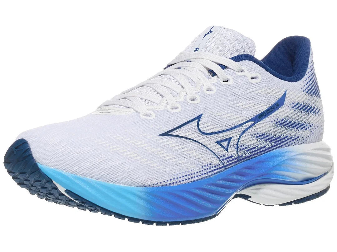 New Balance Men's Wave Rider 28 Running Shoes - White/Estate Blue - Lightweight Cushioned Sneakers for Jogging, Gym Workouts & Everyday Wear