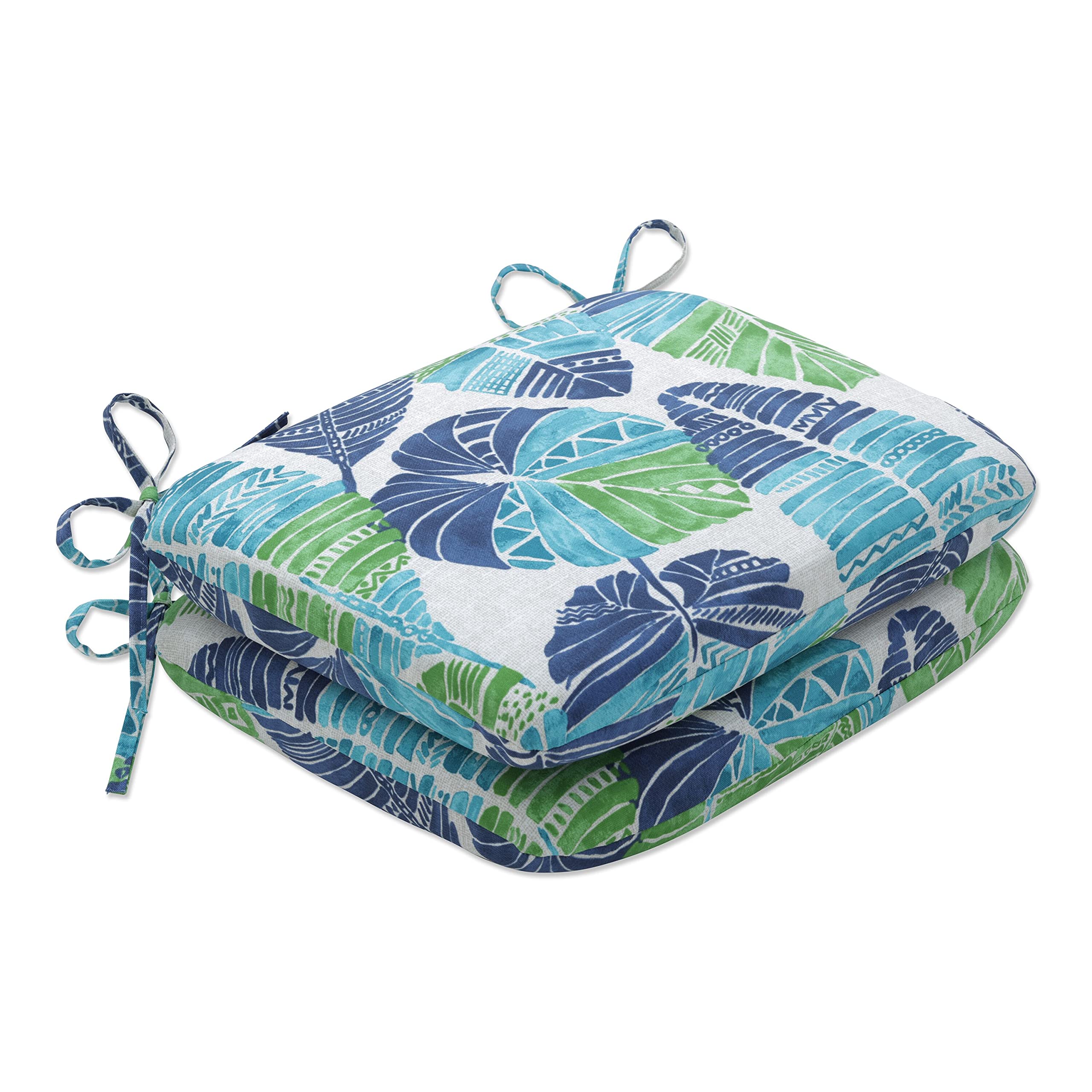 Pillow Perfect Hixon Caribe Round Corner Seat Cushions 18.5x15.5 Inch (Set of 2) - Water-Resistant Blue Indoor/Outdoor Patio Furniture Cushions for Chairs, Sofas, Sun Loungers & RV - Ideal for Porch, Deck, Garden, Beach Houses & Coastal Decor - Perfect for Summer BBQs, Pool Parties, Outdoor Relaxation, Vacation Homes & Stylish Outdoor Living | Great for Backyard, Balcony, Poolside & Patio Lounging