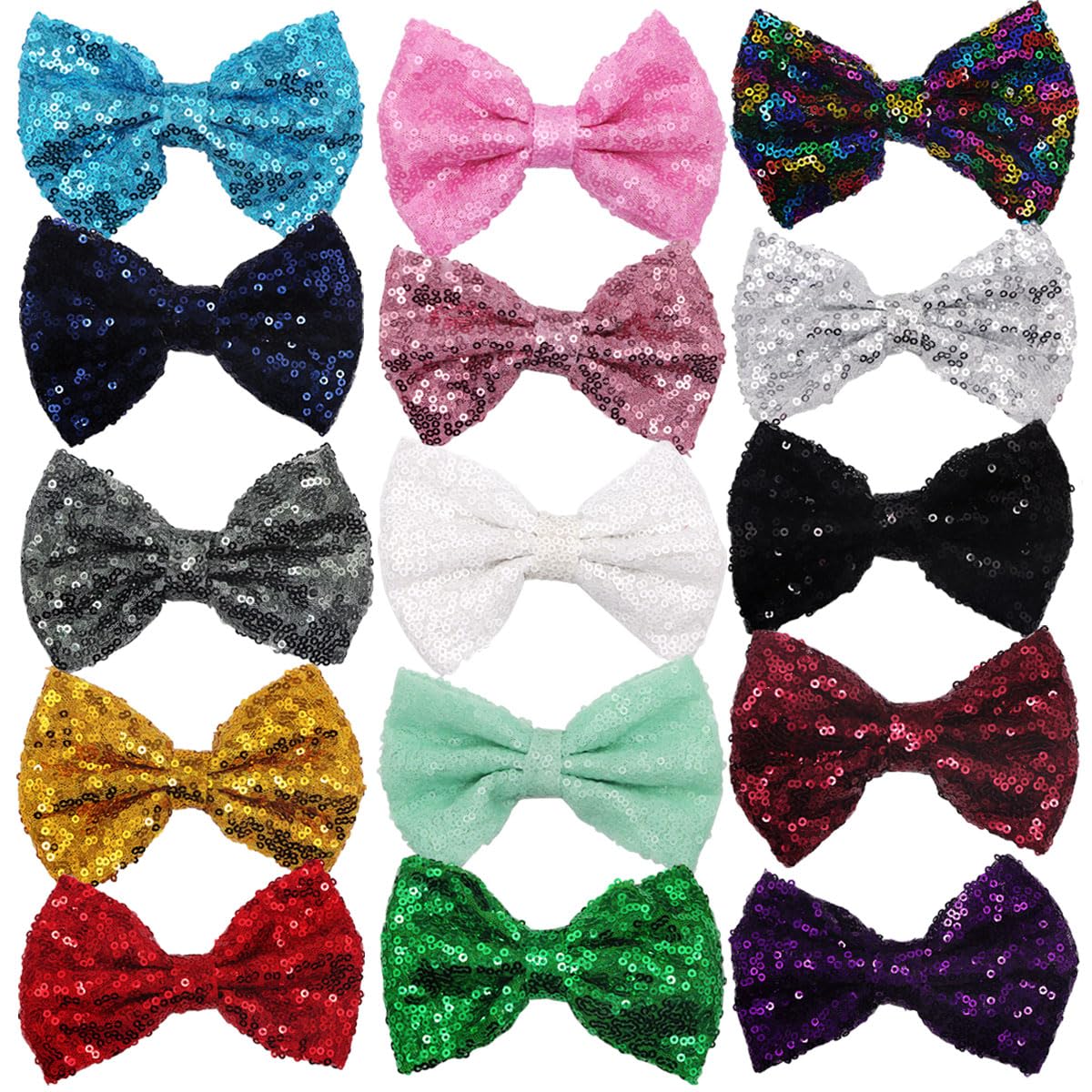 Sparkly Glitter Sequins Hair Bows Clips for Girls - 10pcs 4-inch Big Alligator Hair Clips for Baby, Kids & Children - Perfect for Parties, School, Holidays & Special Occasions