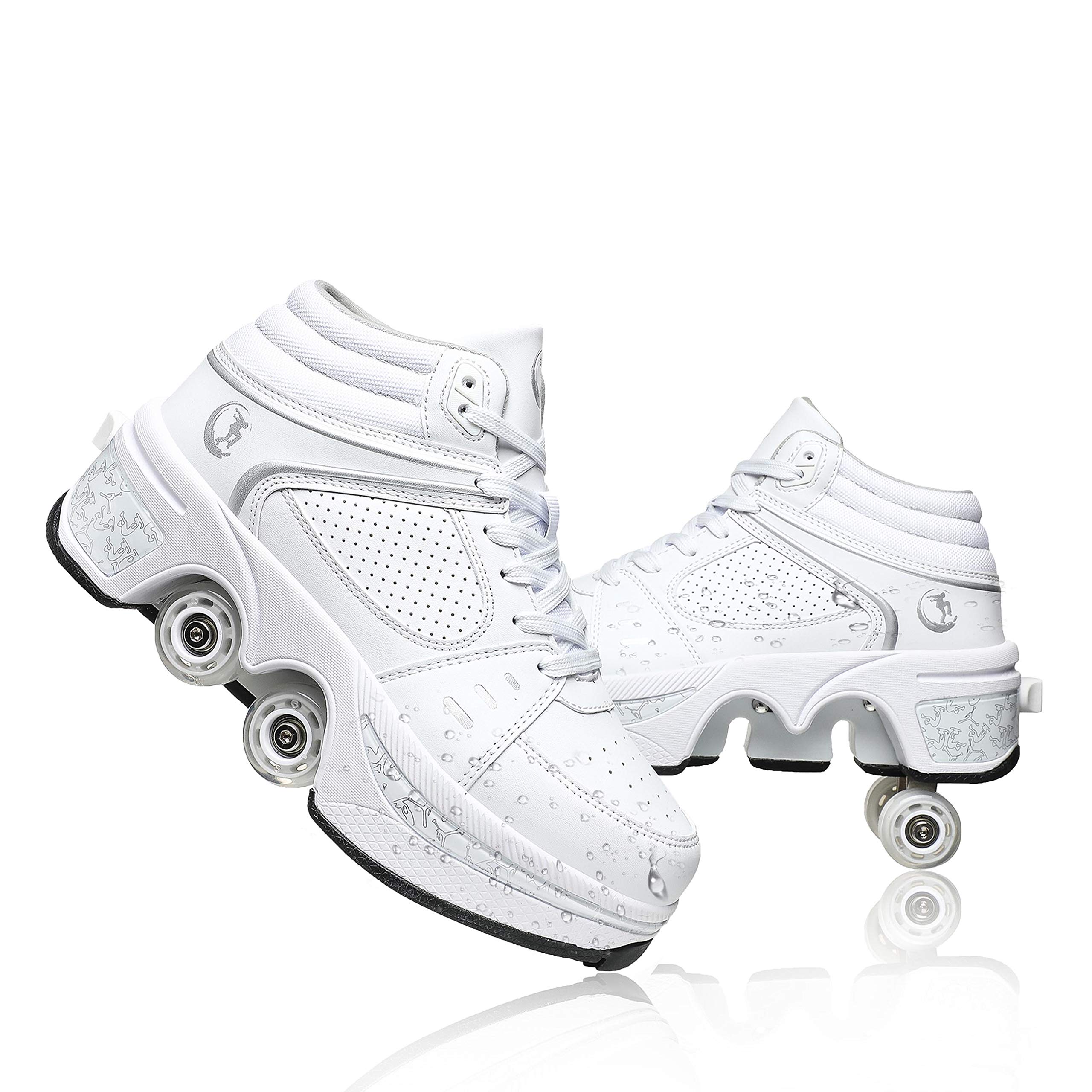 **Adjustable 2-in-1 Outdoor Roller Skates for Women & Girls - Retractable Wheels for Parkour & Street Skating - Comfortable Deformation Roller Shoes for Boys & Teens - Perfect for Fitness, Commuting & Fun**