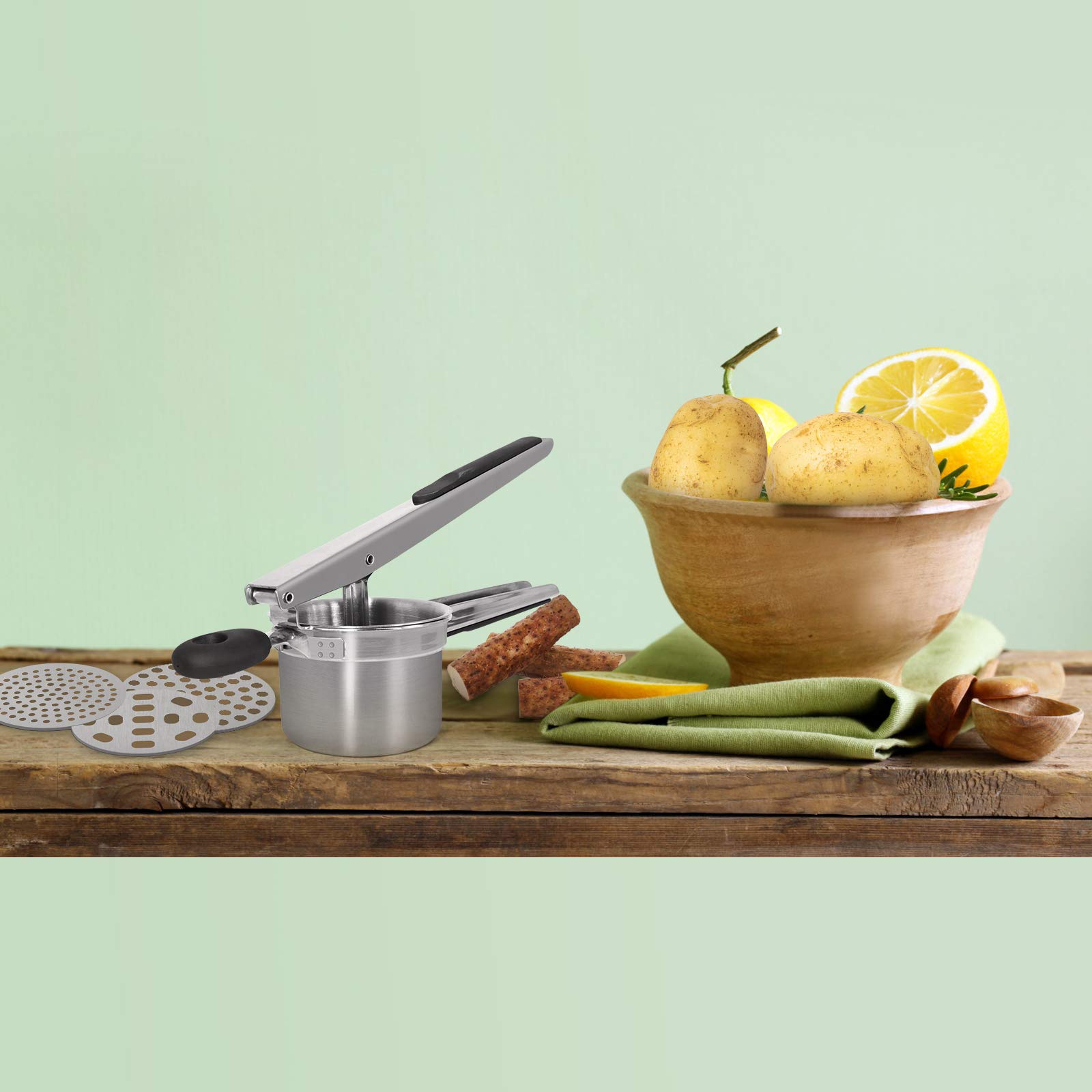 Premium Stainless Steel Potato Ricer & Masher - Anti-Slip Ergonomic Handle for Smooth Purees - Perfect for Baby Food, Vegetables & Fruits - Ideal for Homemade Meals, Restaurants & Healthy Cooking