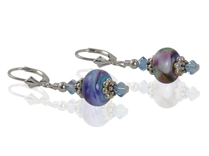 Handmade Sunset Swirls Lampwork Glass Bead Earrings for Women - Boho Chic Dangle Earrings for Party, Wedding & Everyday Wear