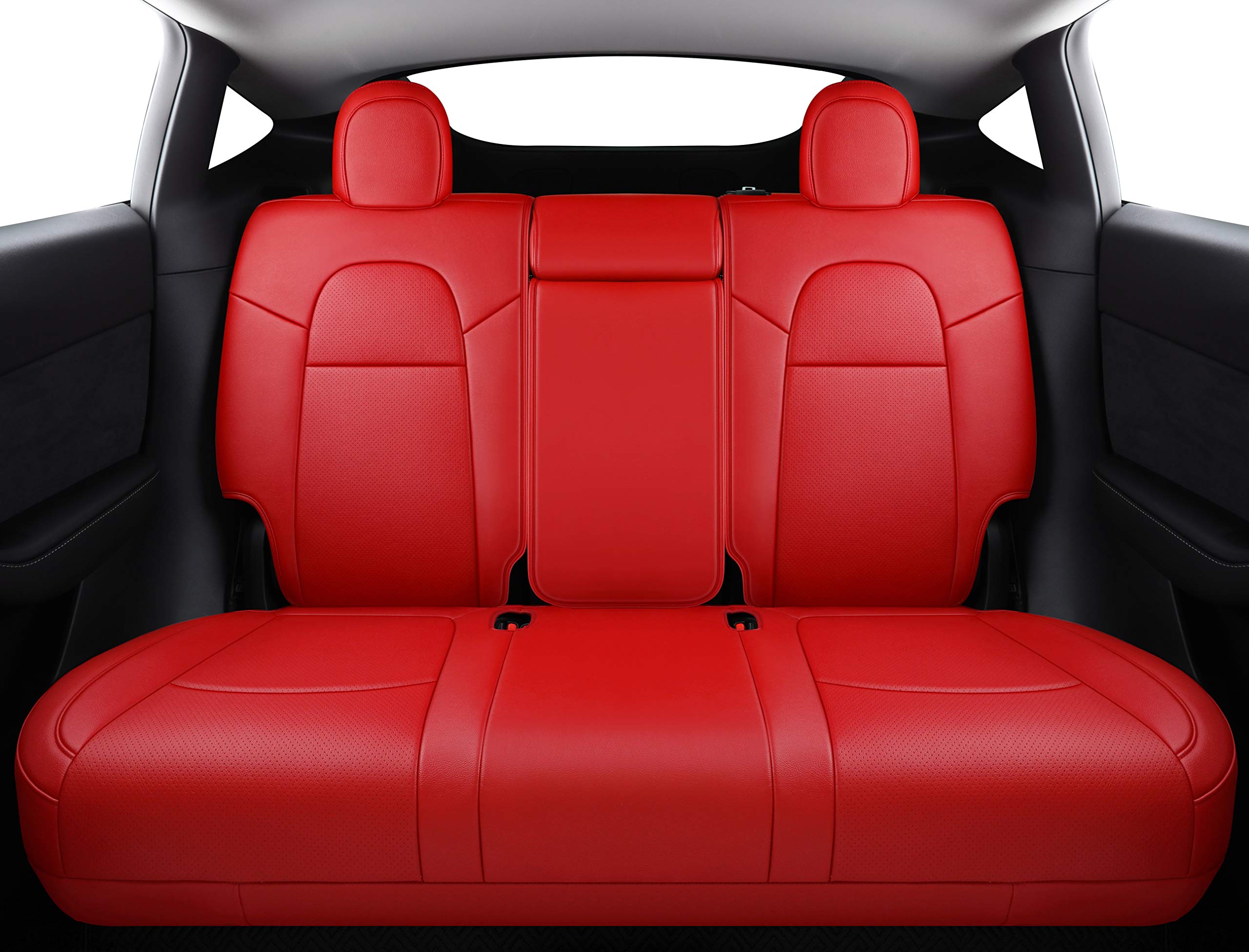 Premium Tesla Model Y Seat Covers (2020-2024) - Custom Fit 5-Seat Synthetic Leather Protectors - Lichi Red - Waterproof & Anti-Slip Car Interior Accessories for Road Trips & Daily Commute
