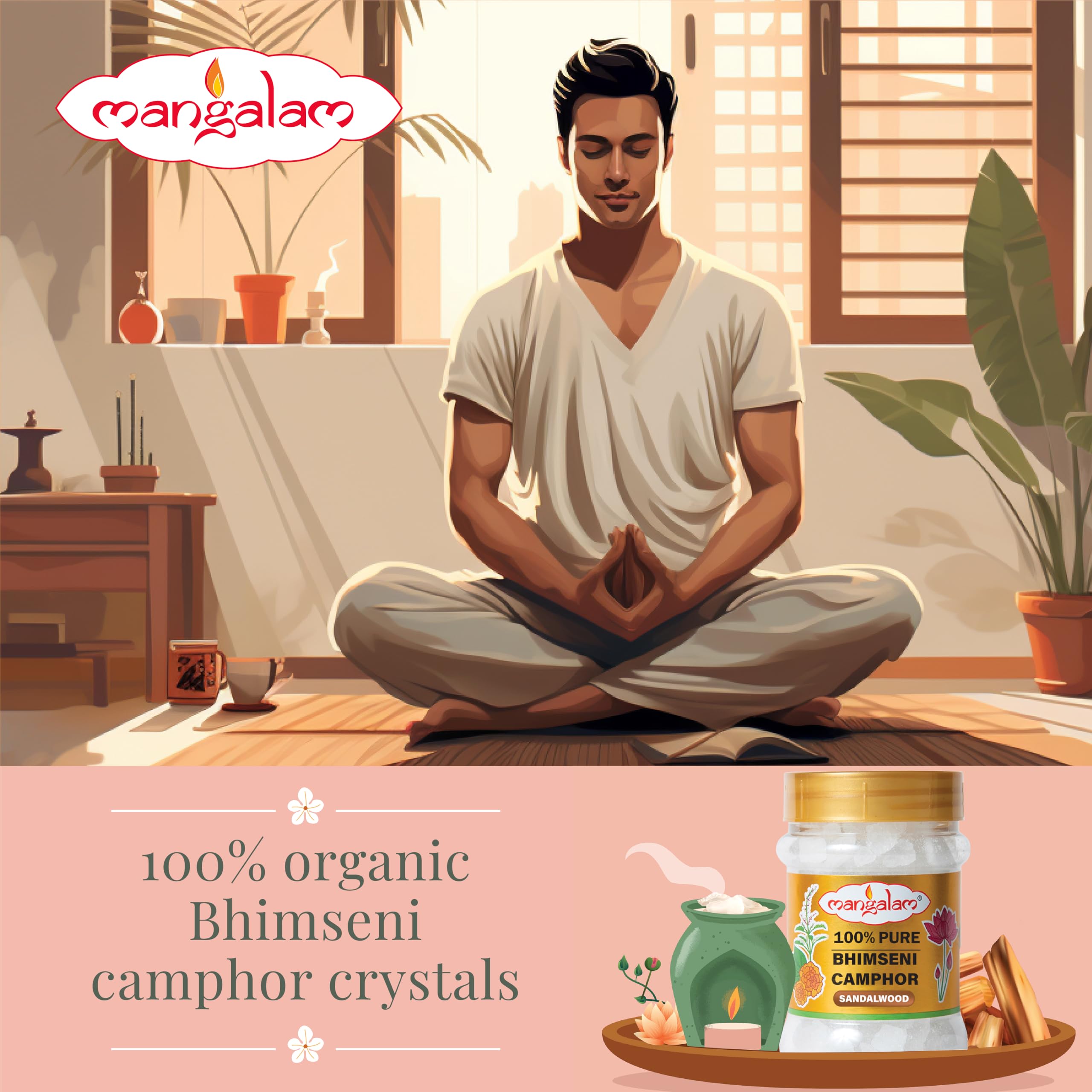 Pure Bhimseni Sandalwood Camphor 100g - 100% Natural for Puja, Meditation & Aromatherapy | Long-Lasting Fragrance | Air Freshener for Home, Temple & Yoga Studio
