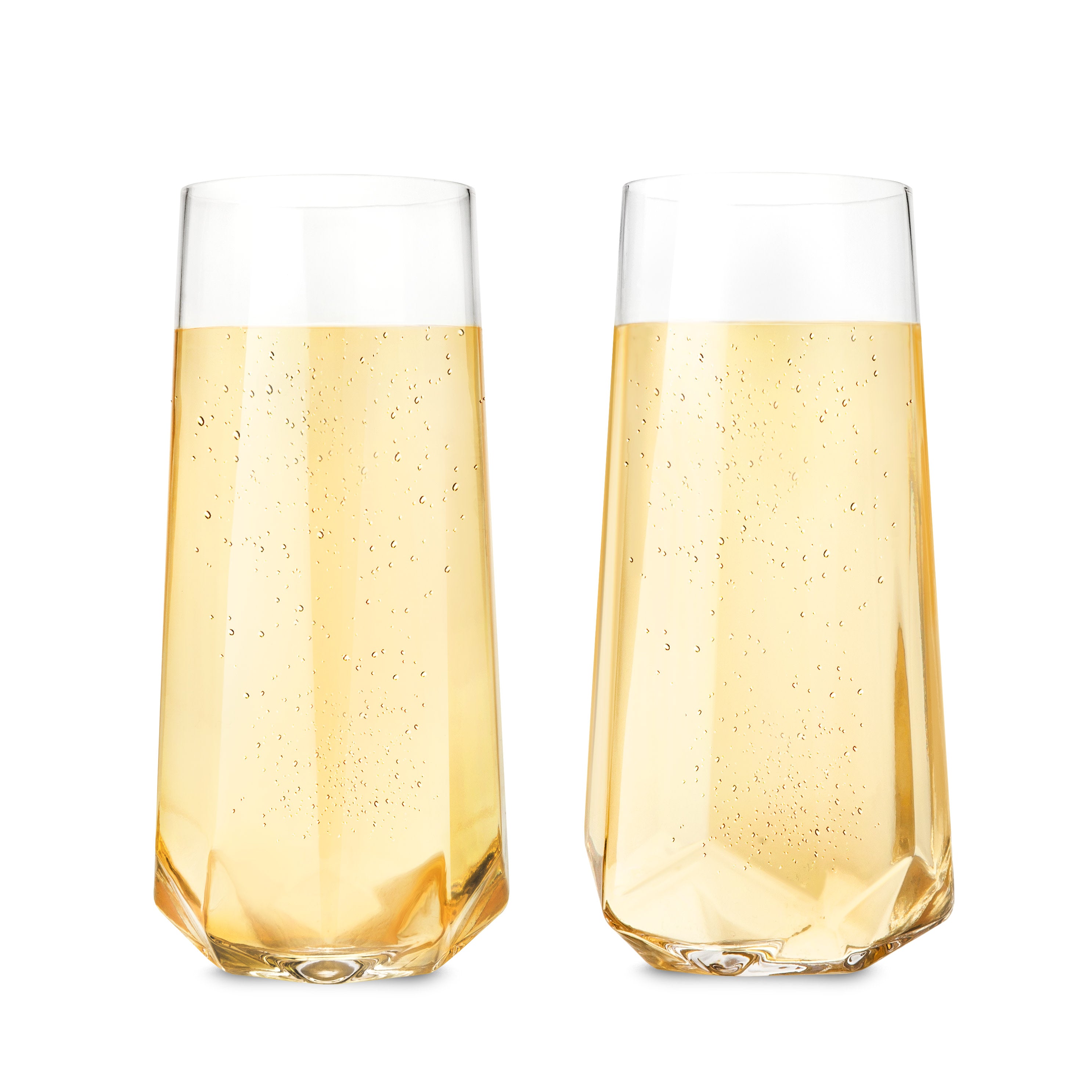 Seneca Faceted Crystal Stemless Champagne Flutes Set of 2 - Elegant Glassware for Wedding Toasts, Anniversary Celebrations & Romantic Dinners
