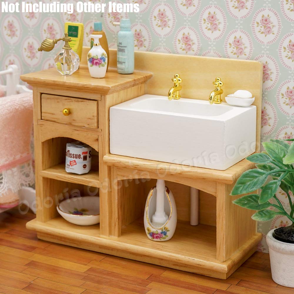1/12 Scale Miniature Kitchen Sink Dollhouse Accessories - Realistic Mini Sink for Dollhouse Kitchen, Bathroom & DIY Model Scenes