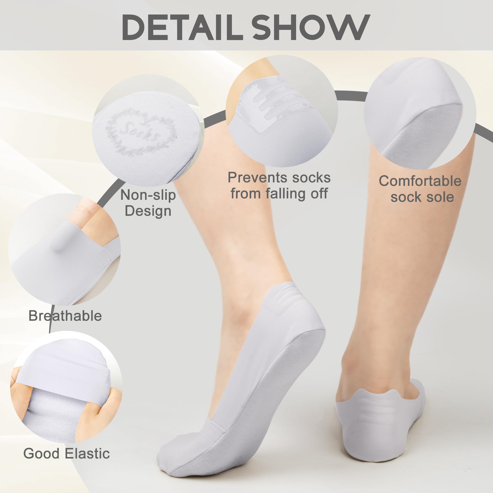 YSense Women's No Show Socks 6 Pairs - Invisible Non-Slip for Flats & Heels | Workout & Daily Wear