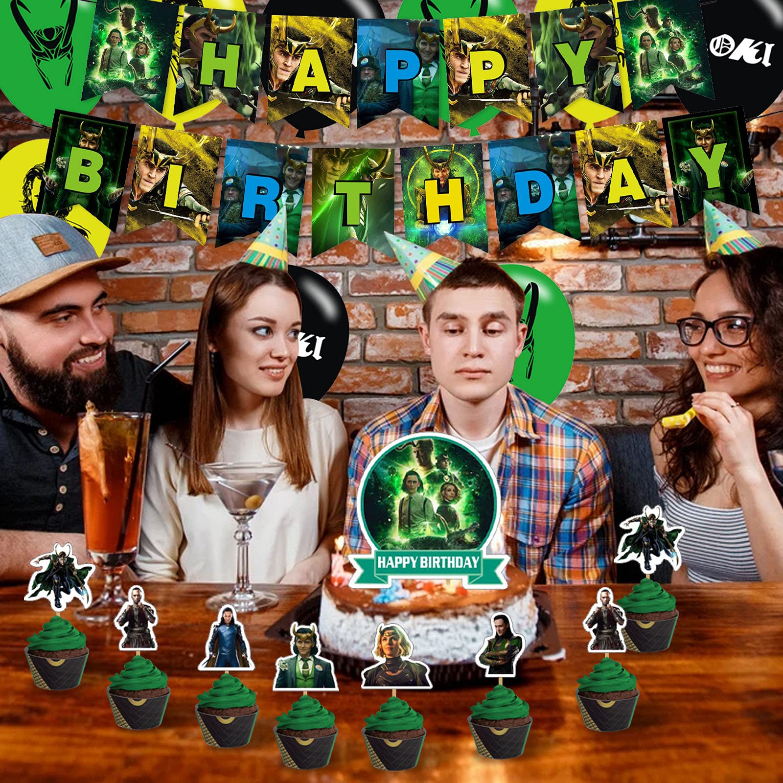 Loki Party Decorations Set - Birthday Banner, Cake Topper, Cupcake Wrappers, Balloons & Stickers for Marvel Themed Parties, Baby Showers & Superhero Celebrations