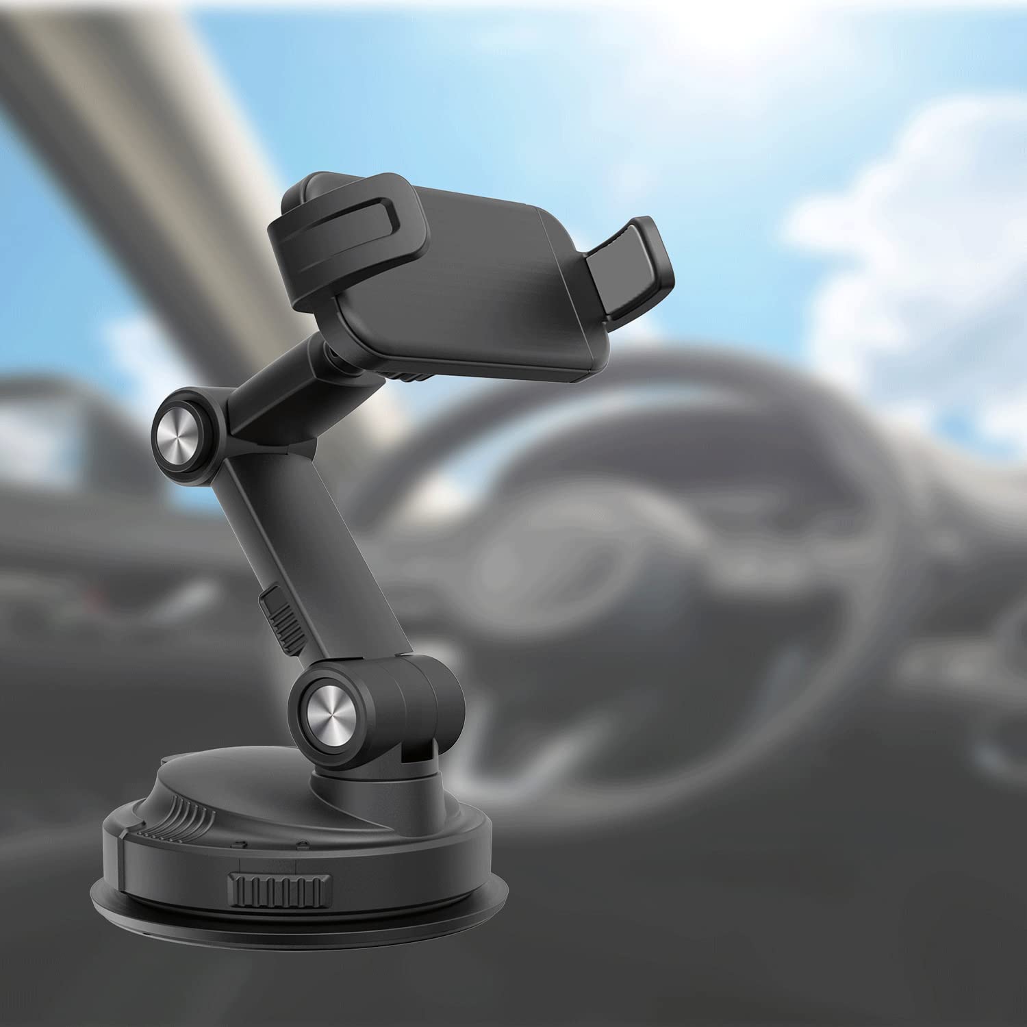 Universal Car Phone Mount Holder - Super Strong Suction Cup Dashboard Phone Stand, Adjustable Hands-Free Cell Phone Cradle for iPhone, Samsung & All Smartphones - Perfect for Safe Driving & GPS Navigation