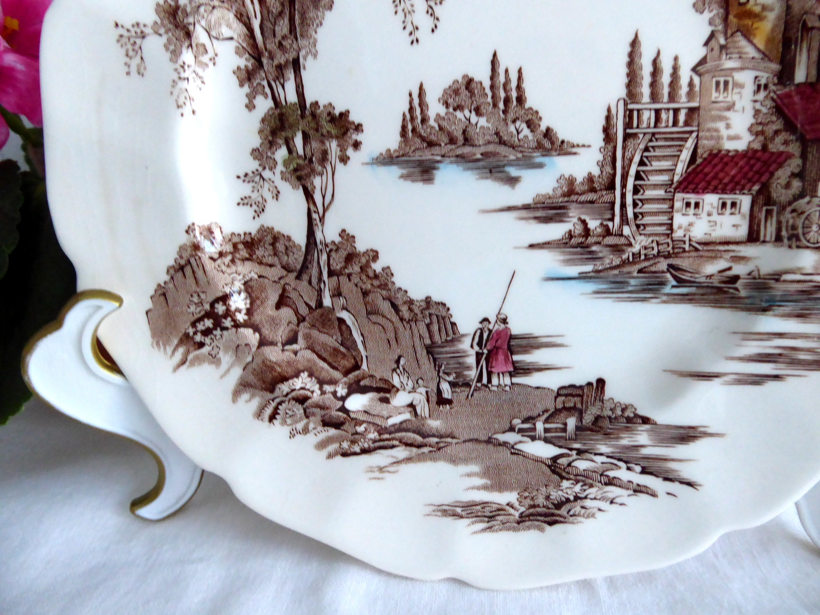 Johnson Brothers The Old Mill Salad Plate - Vintage 1960s English Brown Transferware - Perfect for Farmhouse Dining, Tea Parties & Collectible Display