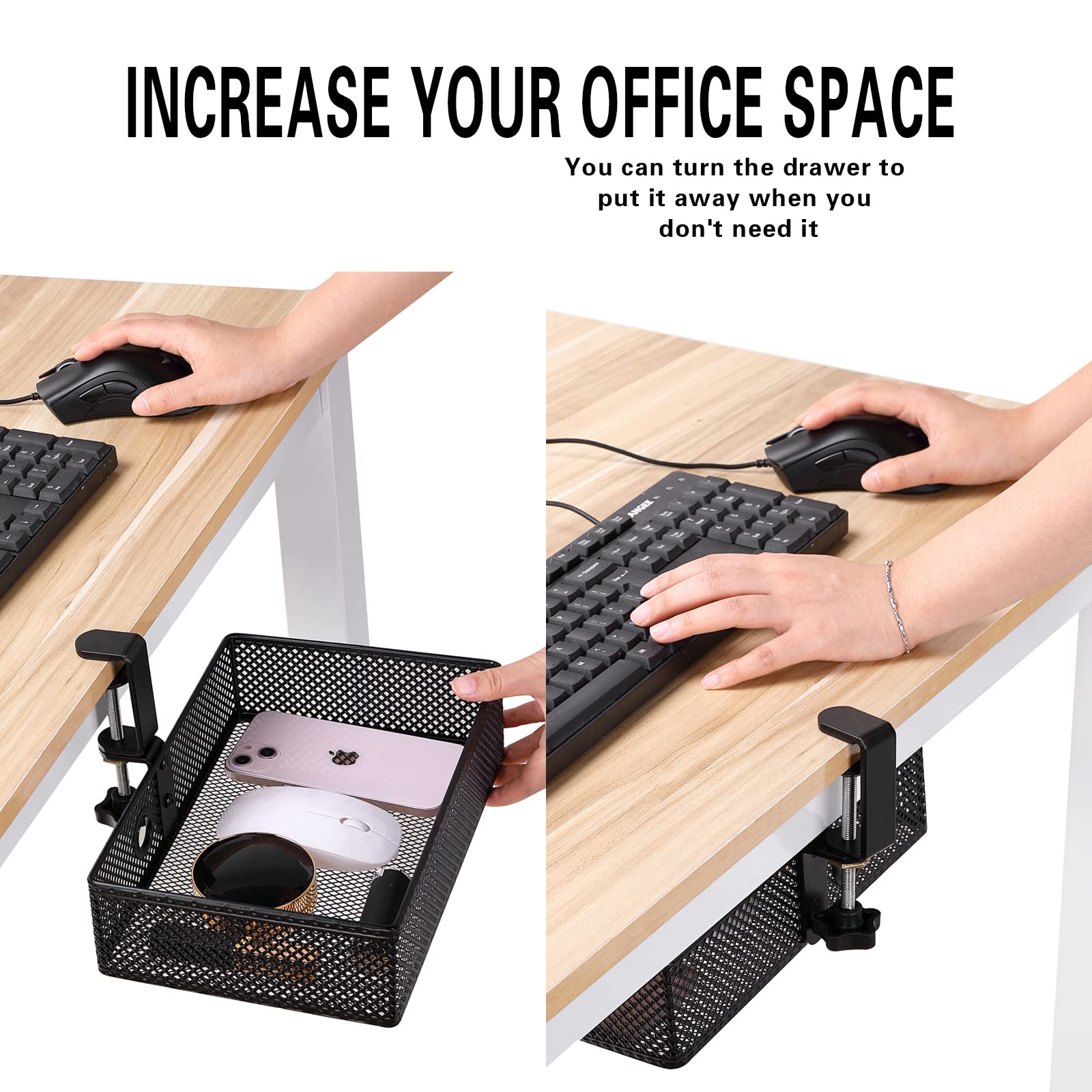 Sturdy Mesh Desk Organizer with Swivel Pencil Drawer - C-Clamp Mount System for Home Office, Art Supplies & Stationery Storage (Black) | Perfect for Workspace Organization, Craft Rooms & Study Areas