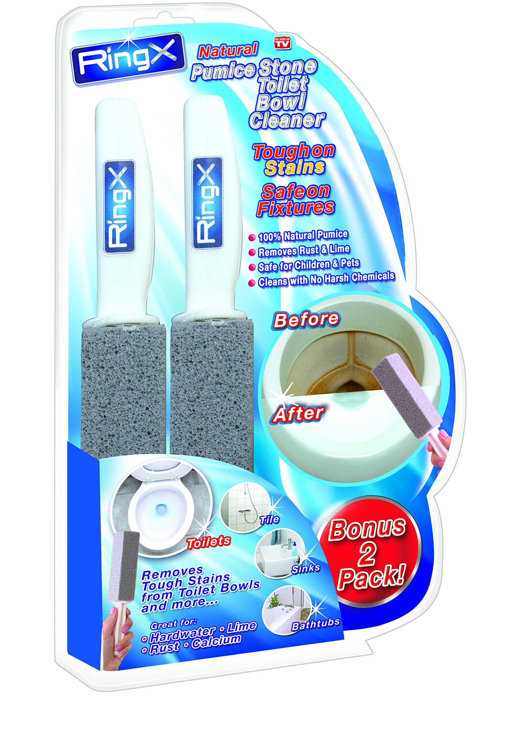 Spark Innovators RingX Natural Pumice Stone Toilet Bowl Cleaner - Effective Hard Water Stain Remover for Bathroom & Kitchen - Safe for Porcelain & Ceramic - Ideal for Home Cleaning & Maintenance