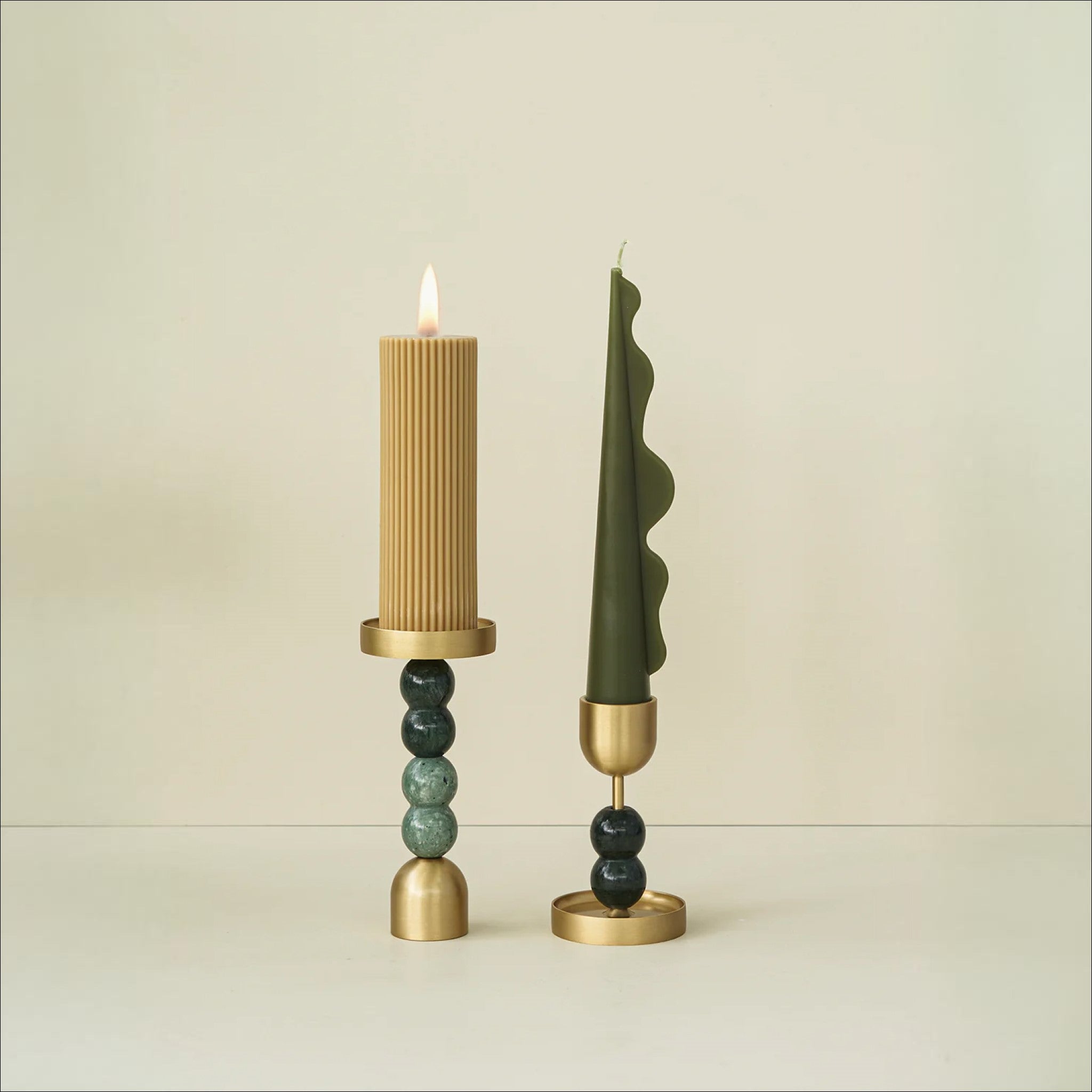 BLACK BLAZE Large Gourd-Shaped Candle Holder - Light Green & Dark Green Home Decor for Dining Table, Wedding Centerpiece, and Boho Room Decor