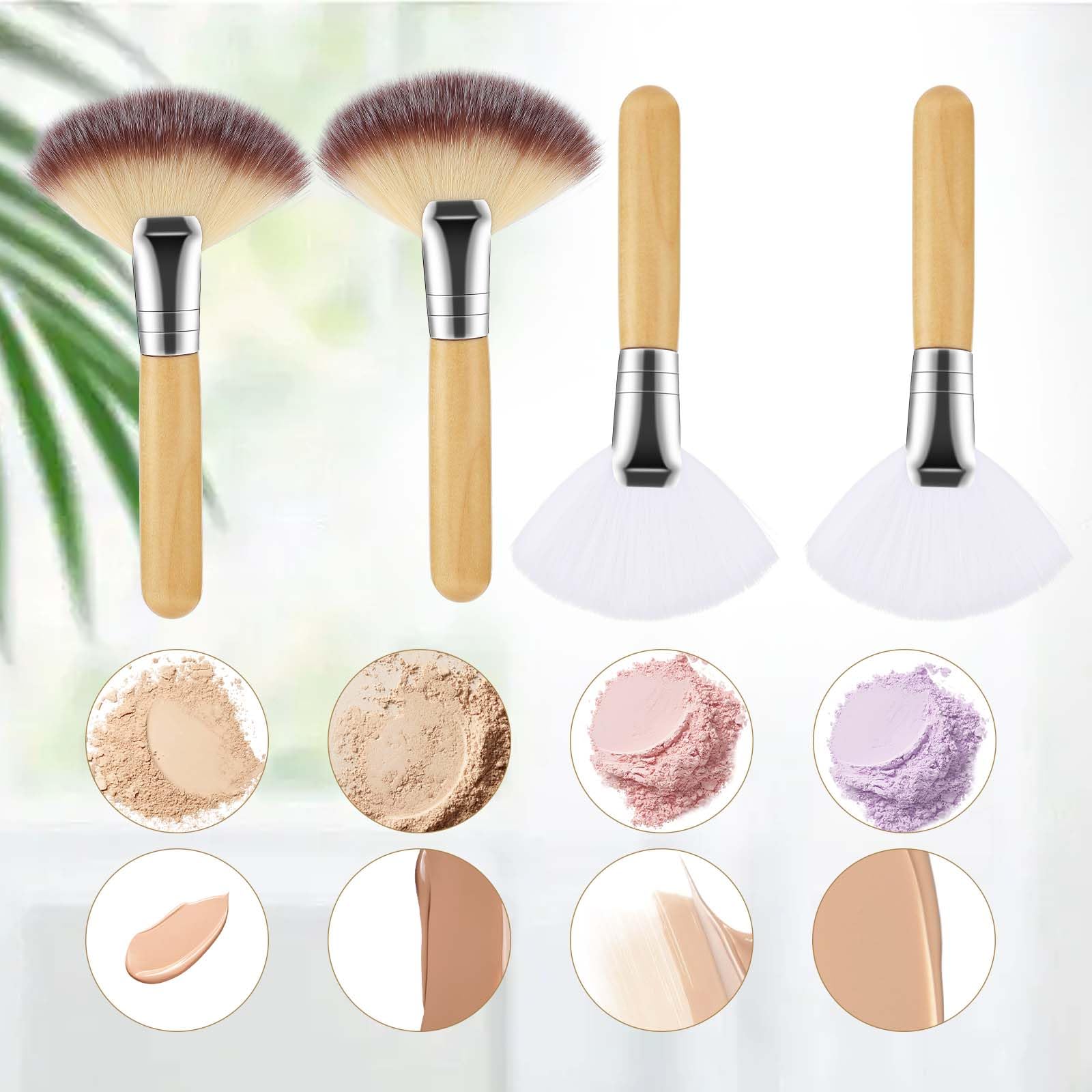 4 Pack Soft Fan Makeup Brushes - Highlighter & Blush for Women | Perfect for Facials & Powder Application