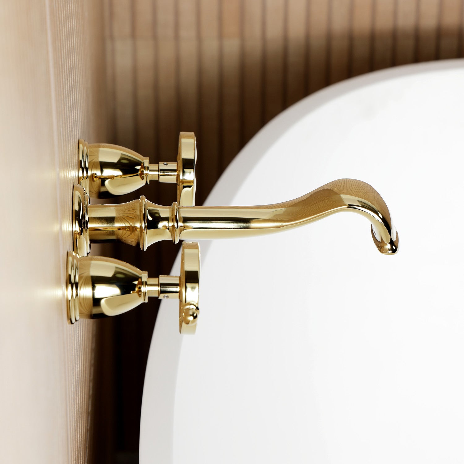 Belknap KS5022RX 3-Hole Wall Mount Roman Tub Faucet with Two Handles - Polished Brass Finish for Bathroom & Spa - Perfect for Freestanding Tubs, Luxury Bathrooms & Home Renovations