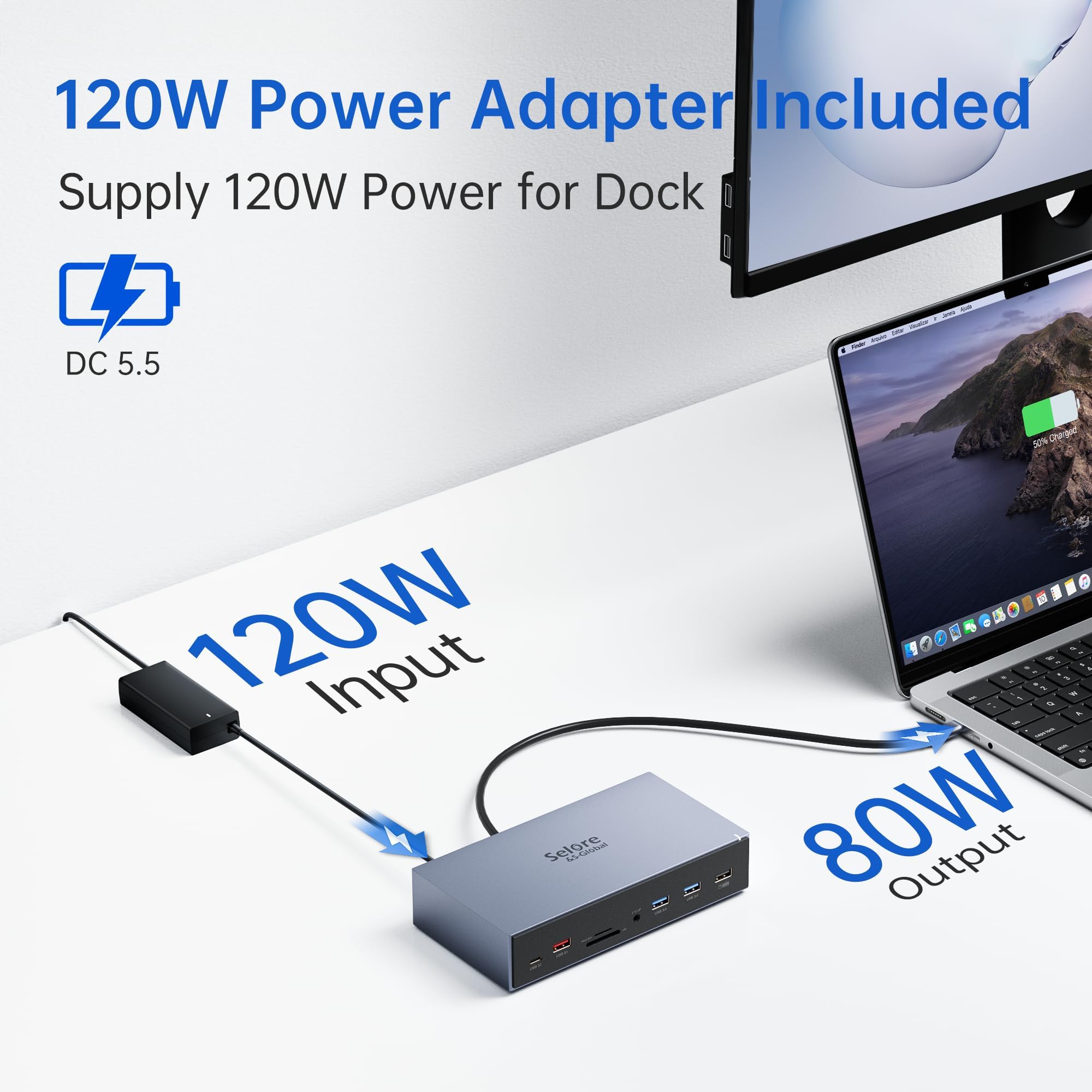 Selore&S-Global DisplayLink Docking Station for MacBook M1/M2/M3 & Windows - Triple Monitor USB C Hub with 3 HDMI, 2 DisplayPort, Ethernet, USB A/C Ports - Power Adapter Included for Dell/HP/Lenovo Laptops - Perfect for Home Office, Gaming & Multi-Tasking Setup