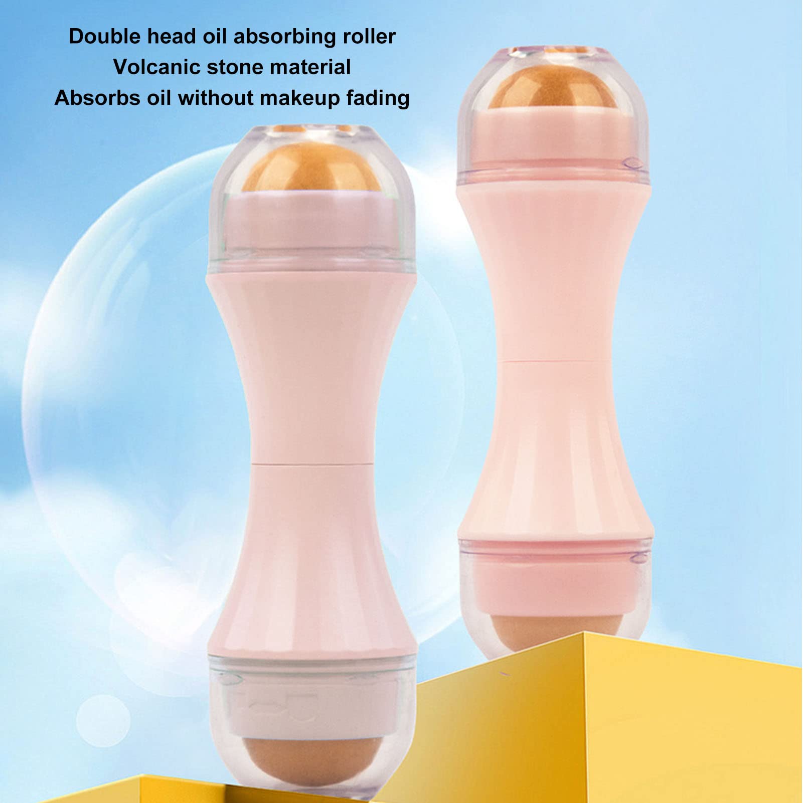 Oil Absorbing Face Roller - Reusable Double Headed Oil Control Volcanic Skin Roller for Makeup & Shine-Free Skin (Pink) | Perfect for On-the-Go Touch Ups & T-Zone Oil Control