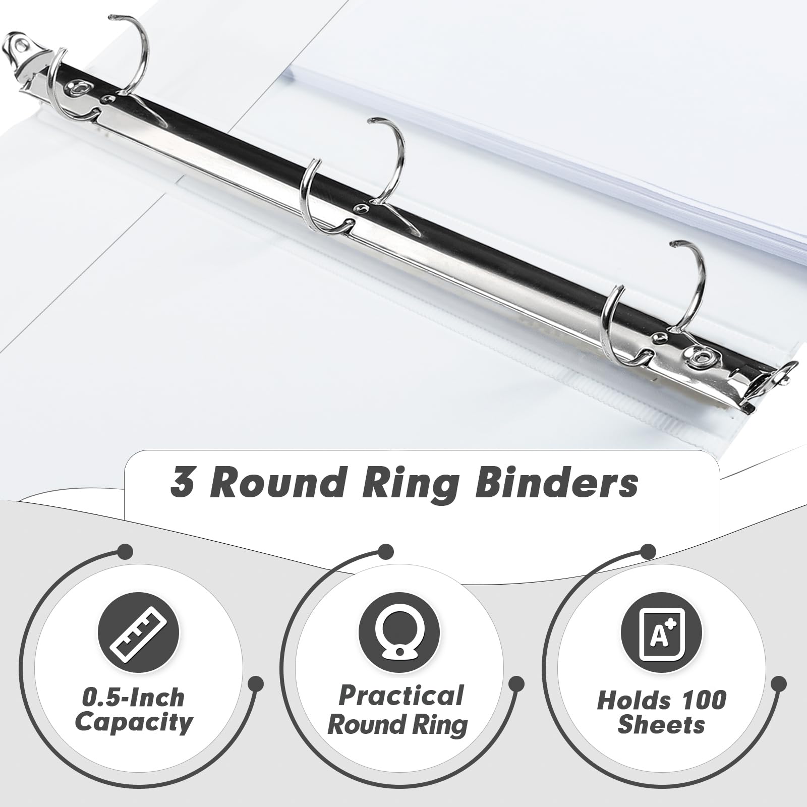 6 Pack 0.5 Inch 3 Ring Binder - Letter Size 8.5