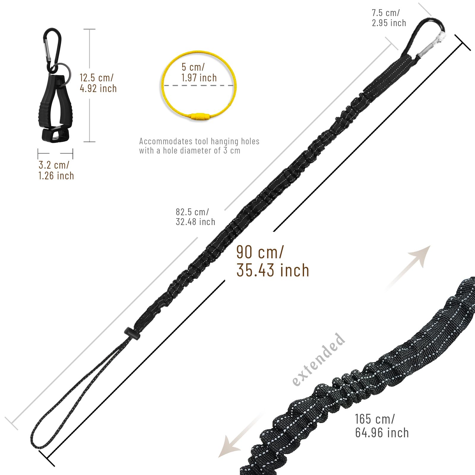 6 Pack Retractable Tool Lanyards with Carabiner - Adjustable Safety Tether for Hand Tools, Scaffolding & Roofing Work | Fall Protection Gear for Construction & DIY Projects