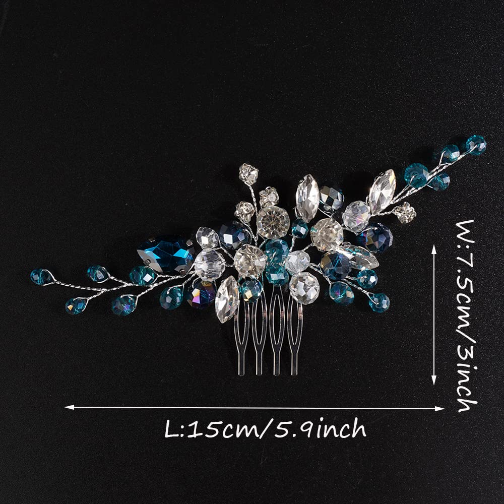 JWICOS Blue Crystal Bridal Hair Comb - Rhinestone Wedding Hair Clip for Women & Girls - Sparkling Hair Accessories for Brides, Bridesmaids & Prom - Perfect for Weddings, Parties & Special Occasions