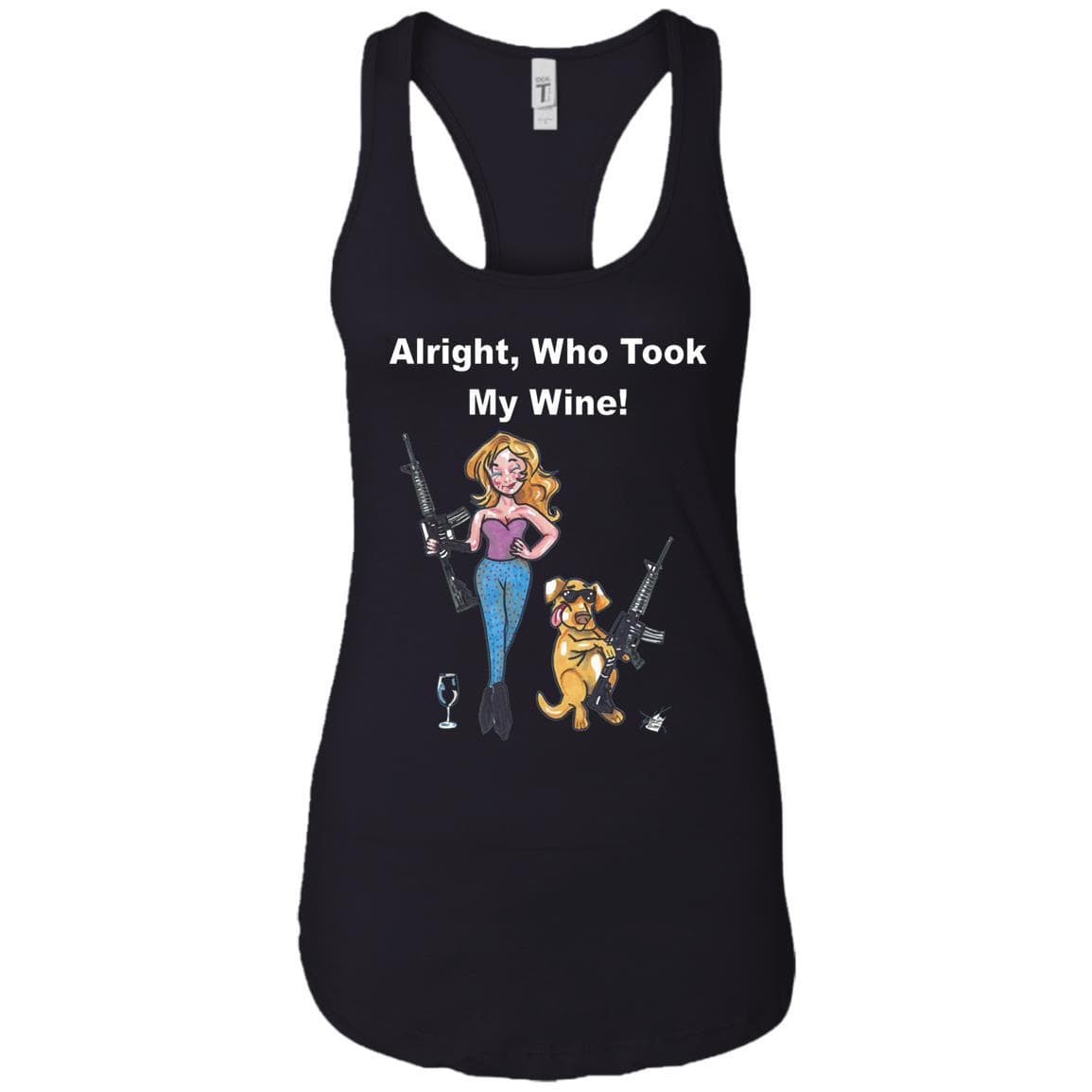 WineyBitches.co Who Took My Wine Racerback Tank Top - Funny Wine Lover Shirt with White Lettering - Perfect for Wine Tasting Parties & Girls Night Out