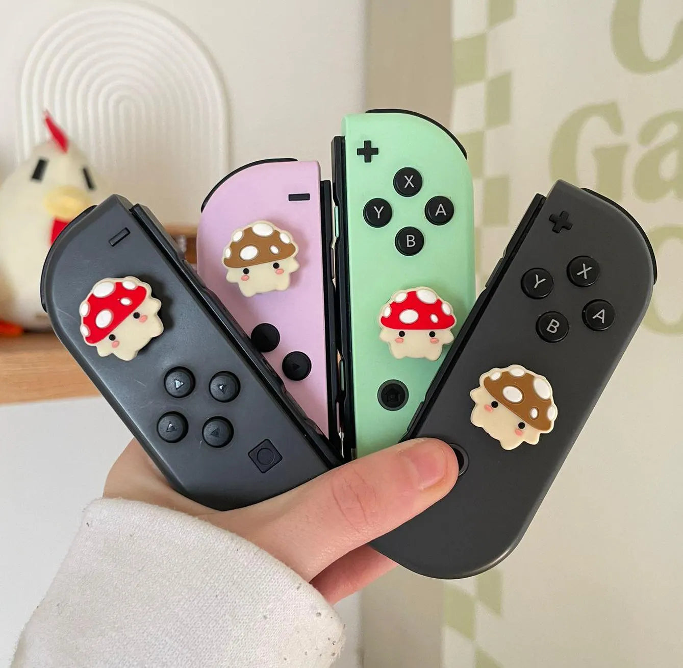 Mushroom Thumb Grips for Nintendo Switch Joy-Con - Ergonomic Non-Slip Controller Accessories for Comfortable Gaming - Perfect for Mario Kart, Super Smash Bros & Long Play Sessions