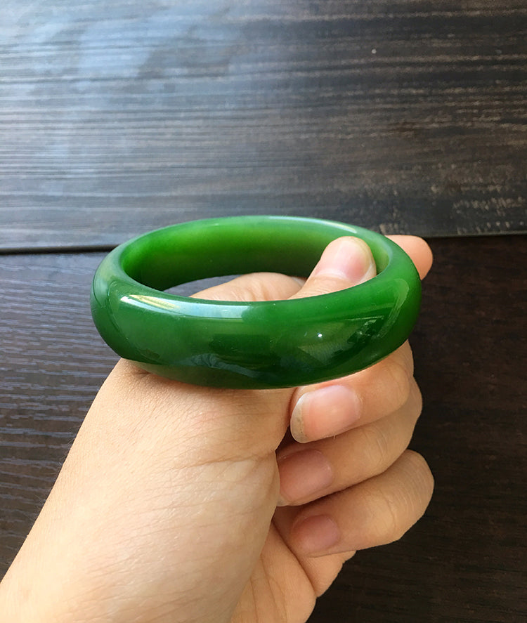 Natural Jade Bangle Bracelet - 57.3mm Inner Diameter Nephrite Jade Bangle (NBE009) - Perfect for Meditation, Yoga & Spiritual Healing Jewelry