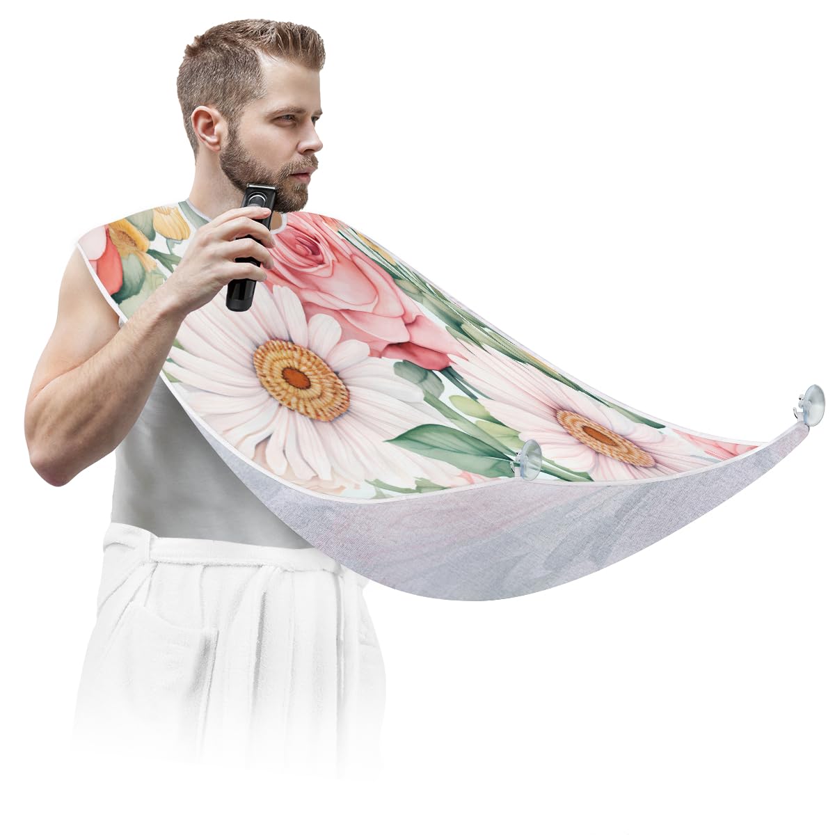 Rose Daisy Flower Pattern Beard Shaving Bib for Men - Waterproof Makeup & Hair Dye Apron for Women - Barber Cape for Haircut & Beard Trimming - Sink Hair Catcher & Styling Tool - Perfect for Salon, Home Grooming & Gift Giving